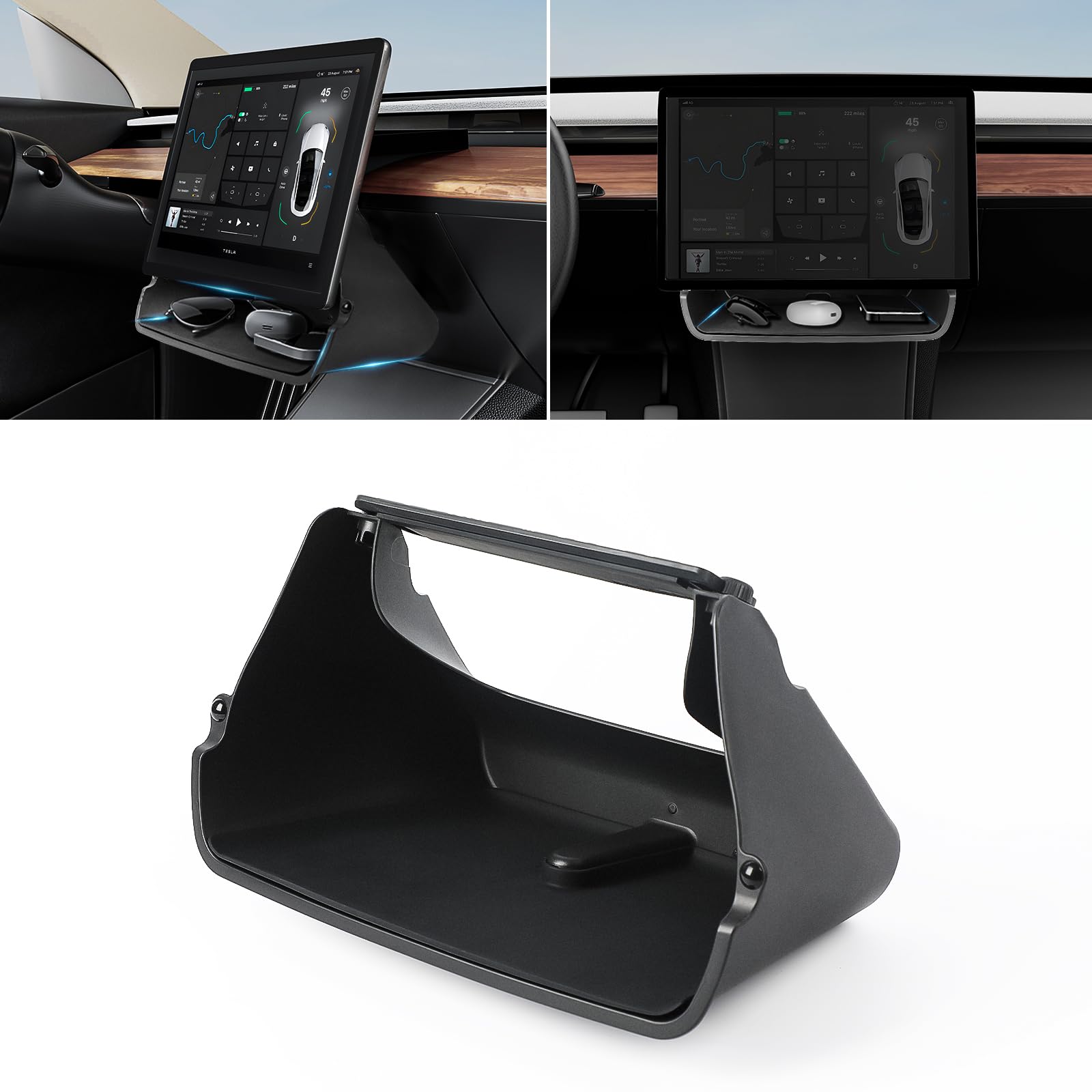 AOLEAD Tesla Center Console Organizer Tray:Under Screen Magnetic Storage Box for Tesla Model Y Model 3,No Adhesive Interior Acce
