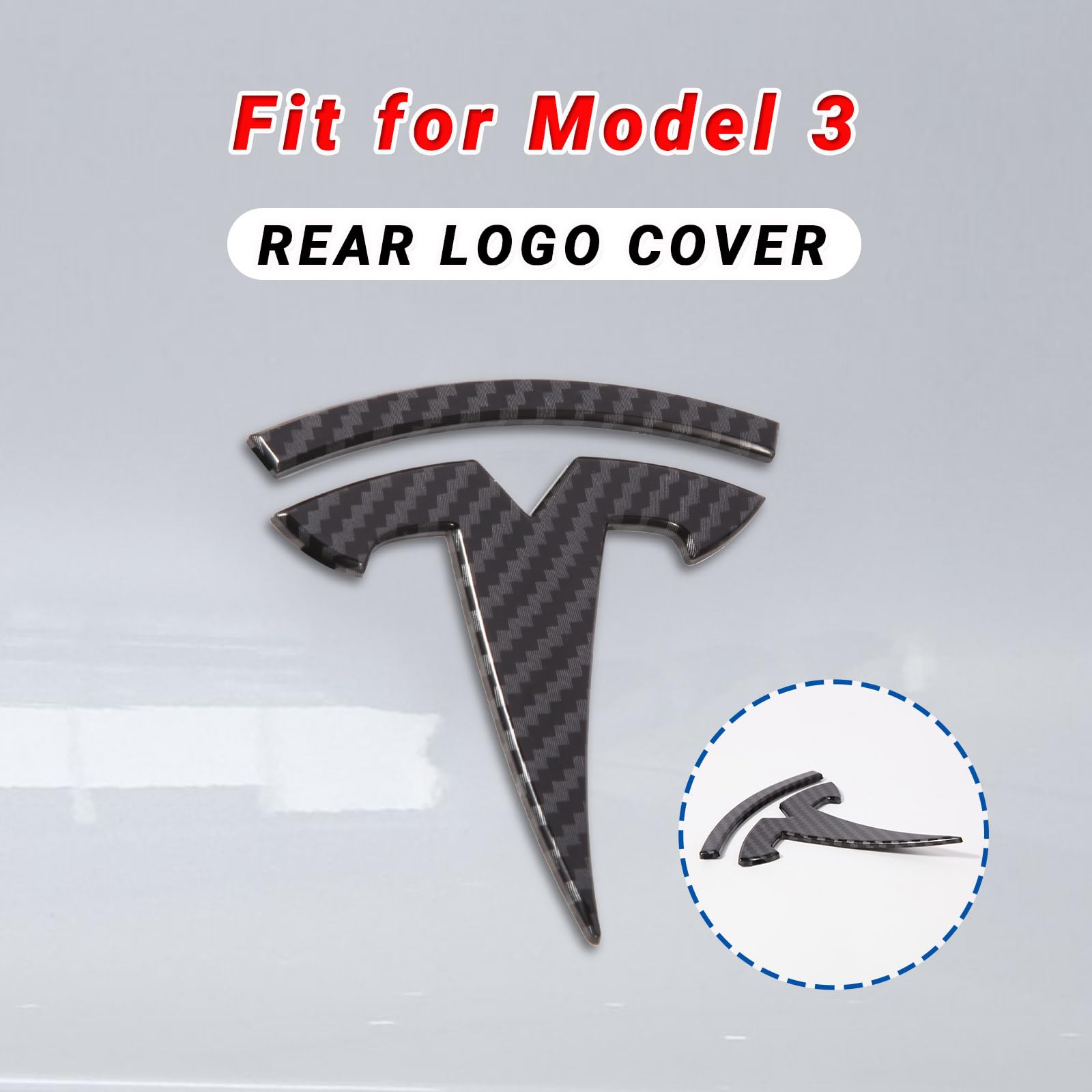 Emblem Accessories For Tesla Model 3 2023 2022-2017 Logo Sticker Model 3 Embelm Decals (Black- Carbon Fiber Pattern)