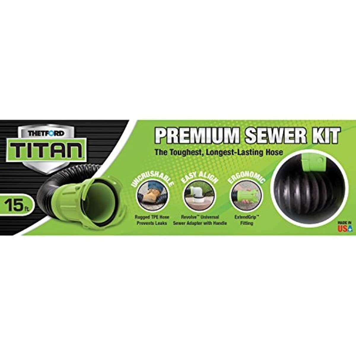 Thetford Titan 17853 15Ft 15-Foot Premium Rv Sewer Hose Kit-Thetford-17853, Black/Green
