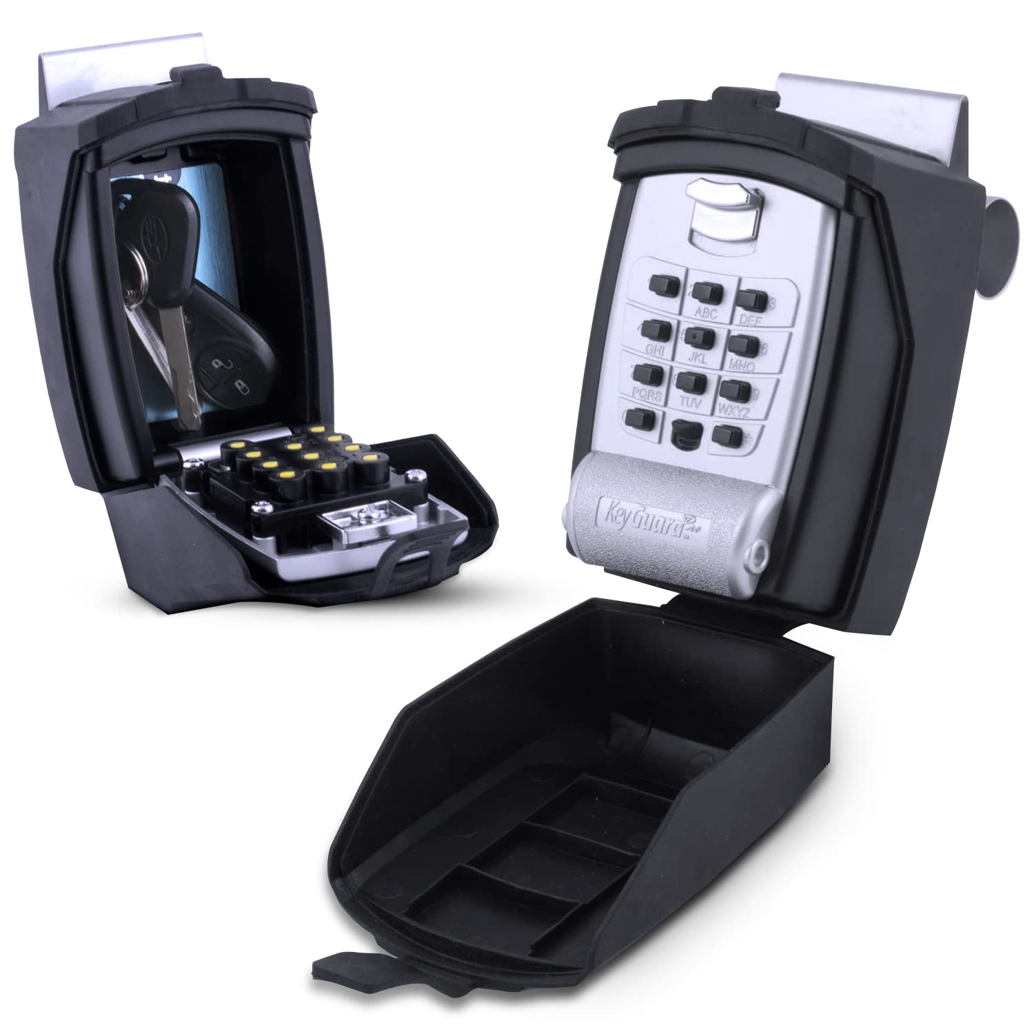 KeyGuard SL591 Car Window Punch Button Lock Box, Black Portable Key Storage Vault LockBox Fits Fobs, Credit Cards/IDs +  Rides