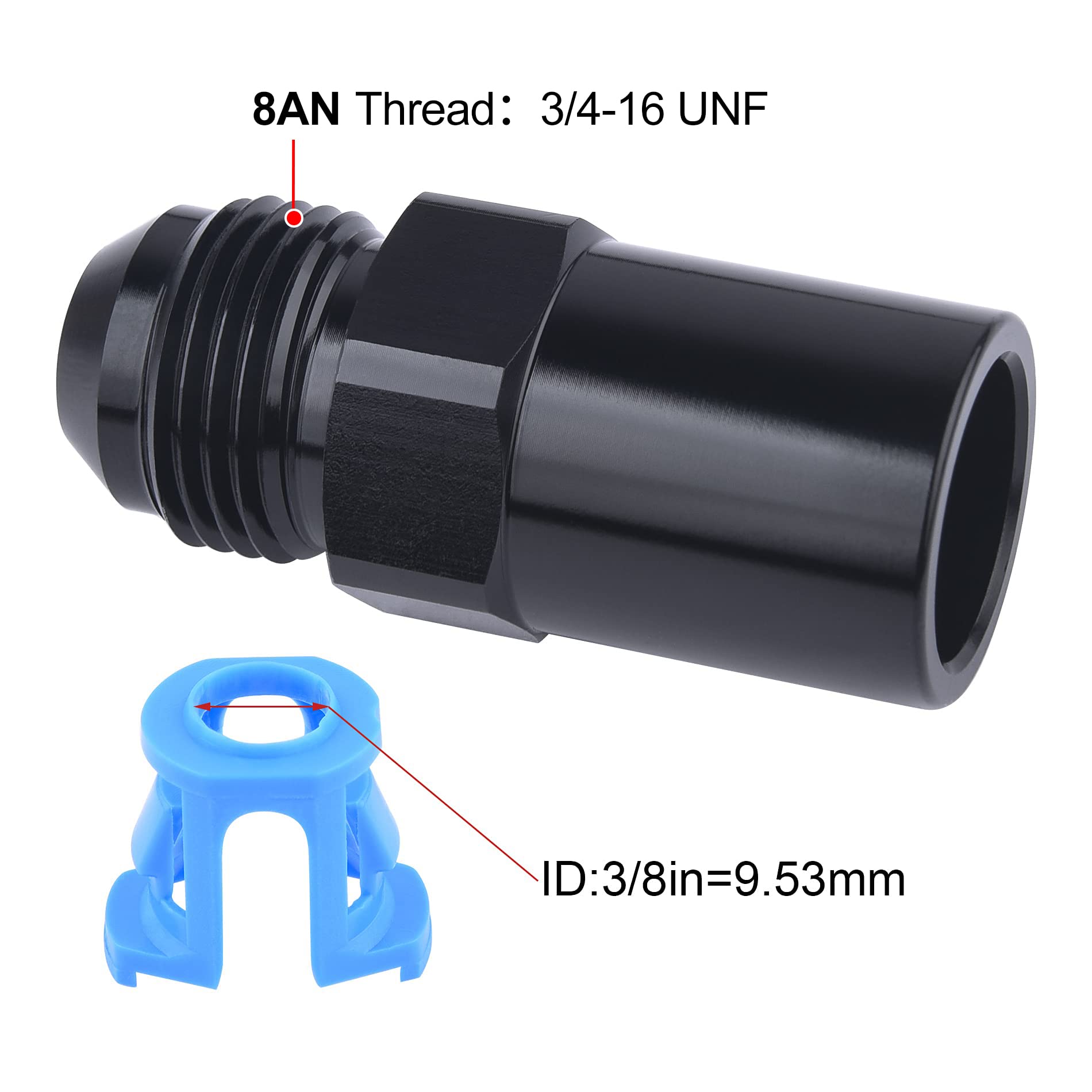 EVIL ENERGY 8AN Male to 3/8" SAE Quick-Disconnect EFI Fuel Rail Fitting, Blackblue Aluminum