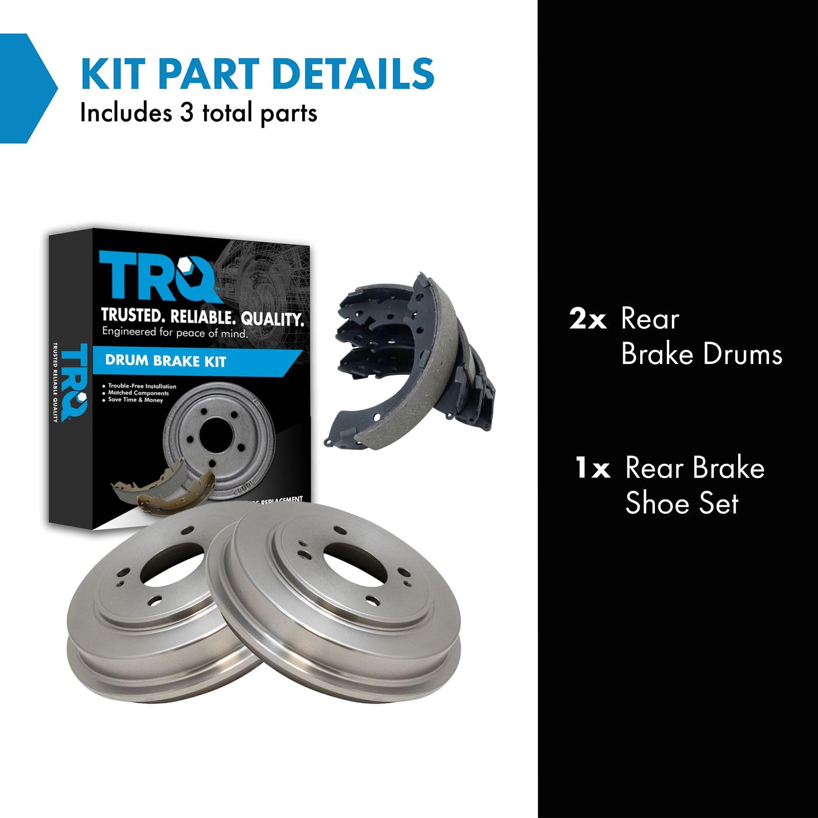 TRQ Rear Brake Shoes & 2 Drums Set Kit Compatible with 4 Stud Wheels Compatible with 01-05 Honda Civic
