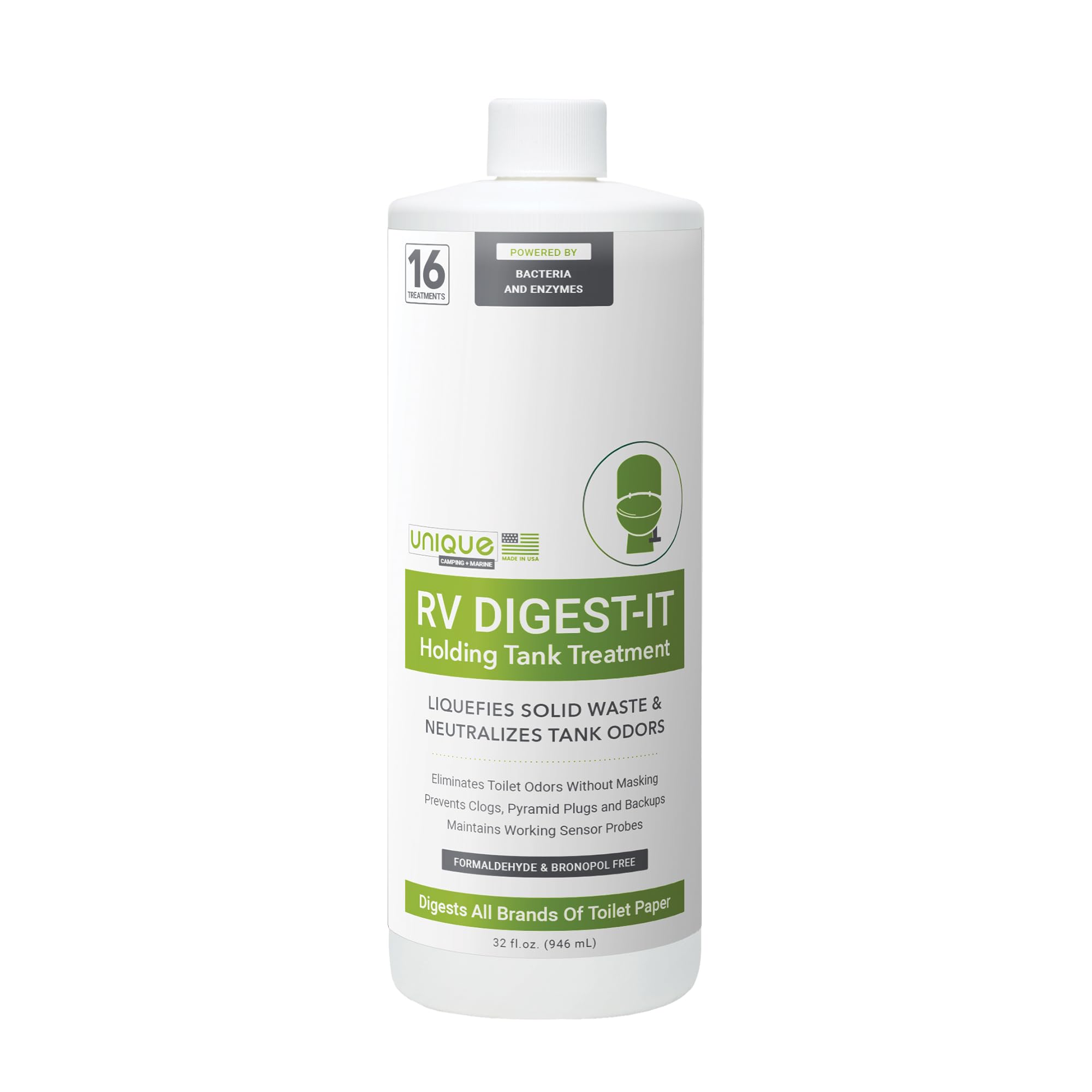 Unique Rv Digest-It Black Water Tank Treatment - Concentrated Liquid Rv Toilet Treatment - Eliminates Odor, Liquifies Waste, Pre