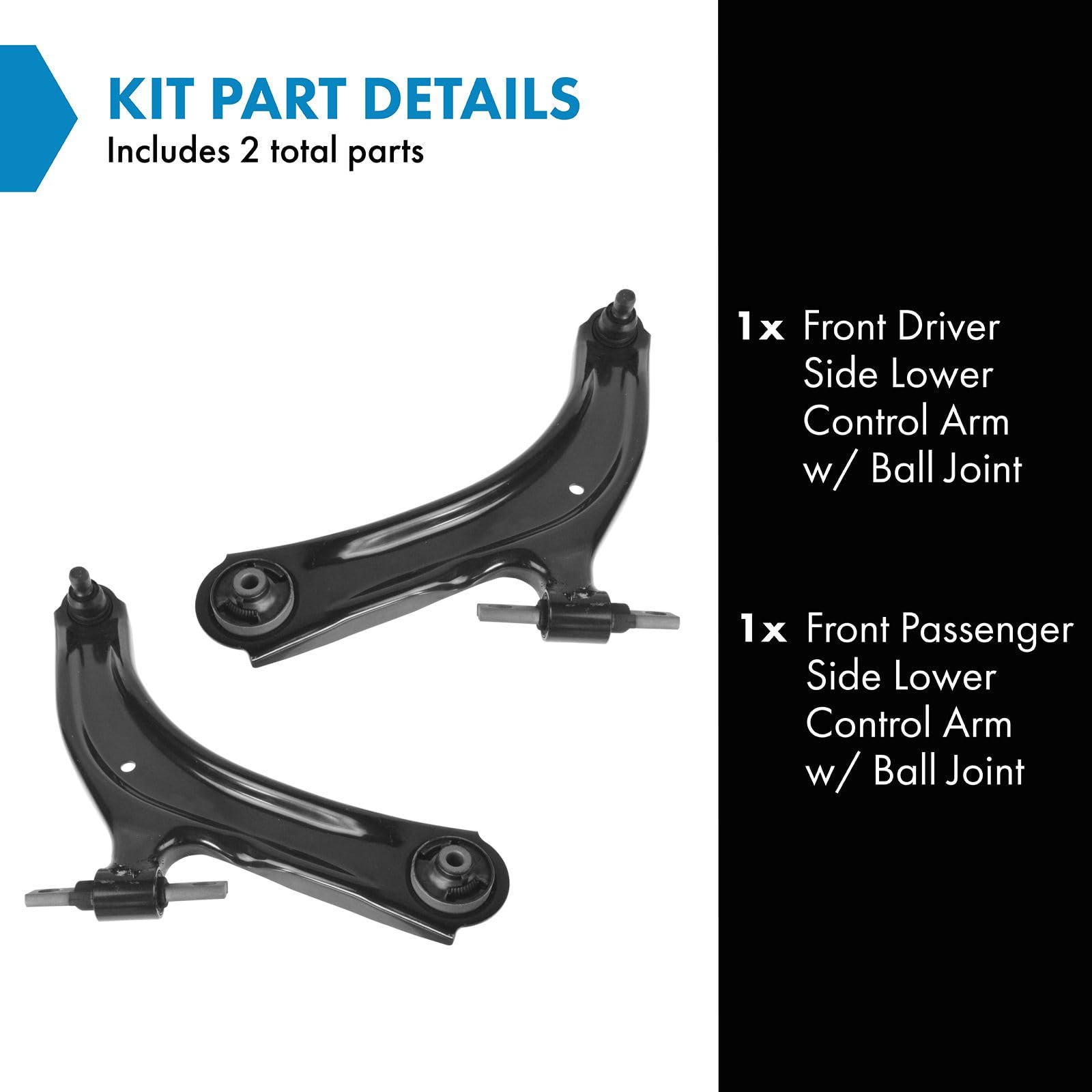 TRQ Lower Control Arm Set with Ball Joints - 2 Piece for 2008-2015 Nissan Rogue - Black, Model PSA62494