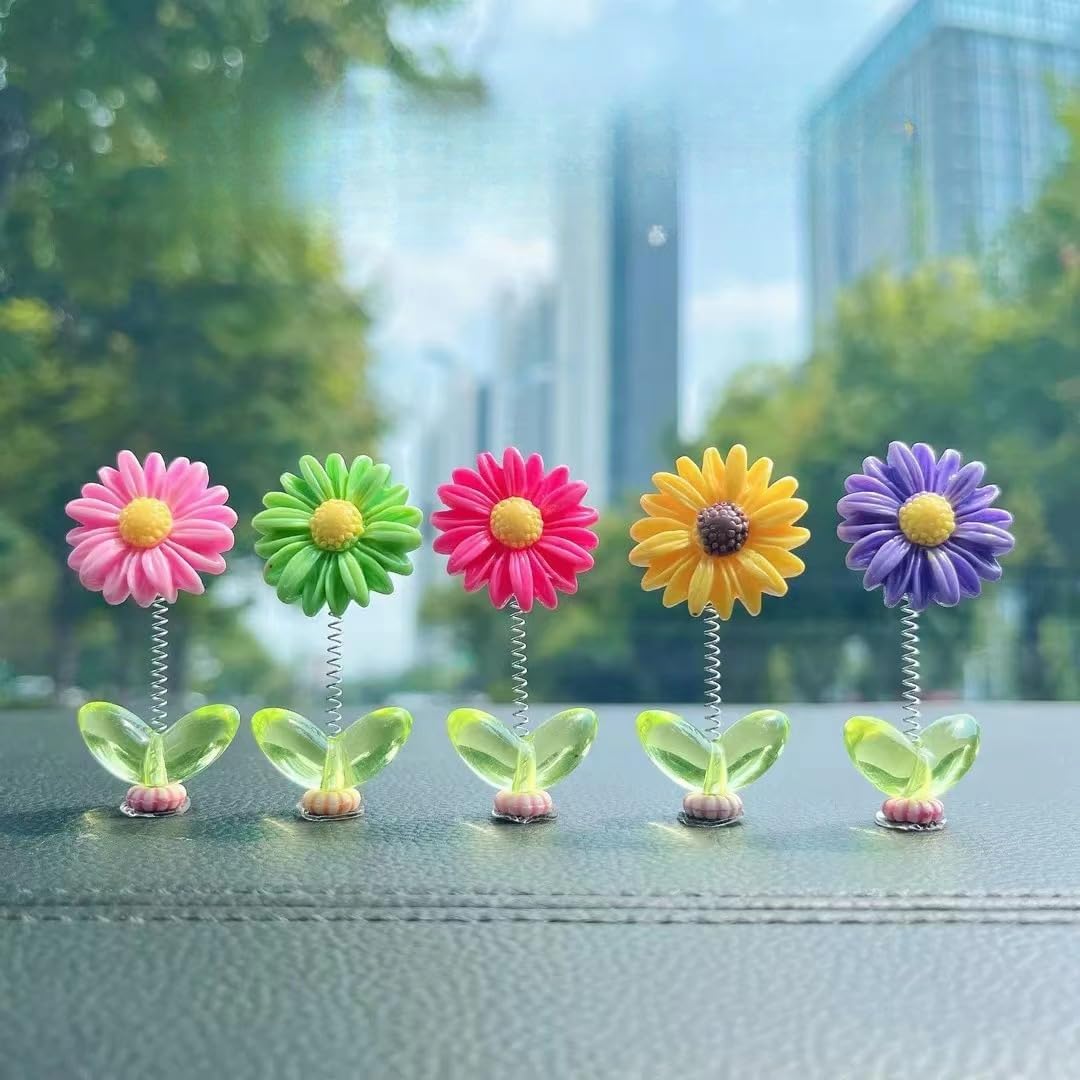 Gryfinn Resin Car Dashboard Decor Flower (5Pcs) | Cute Mini Shaking Head Dancing Sunflowers Car Interior Decoration Accessories 