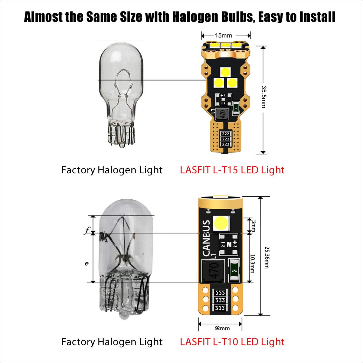 Lasfit 194 168 2825/921 912 W5W Led Bulbs Canbus White Combo Kit, License Plate Light And Back Up Reverse Light White Combo, 600