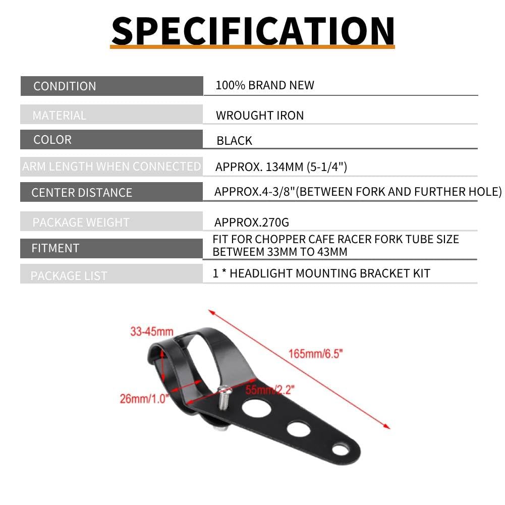 Keenso 33-45Mm Fork Headlight Mounting Bracket, Universal Motorcycle Headlight Bracket Fork Tube Clamp Kit For Chopper Cafe Racer (Black)