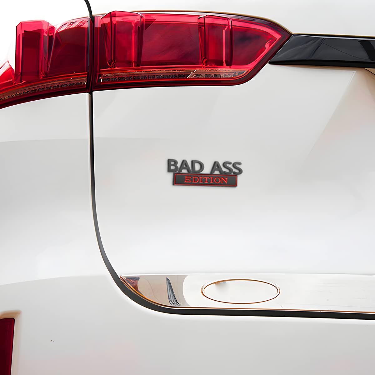 AUCELI Car Bad Ass Edition Emblem - 3D Fender Badge Decal, Black/Red Zinc Auto Accessory for Tailgate, Grille, Hood, Trunk