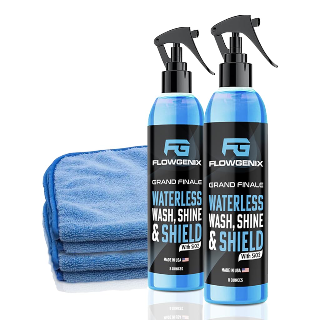 Flowgenix Waterless Car Wash Spray - Grand Finale - Motorcycle Cleaner & Car Wax Spray Polish (8 Oz) - Ceramic Coating - Incl. 2