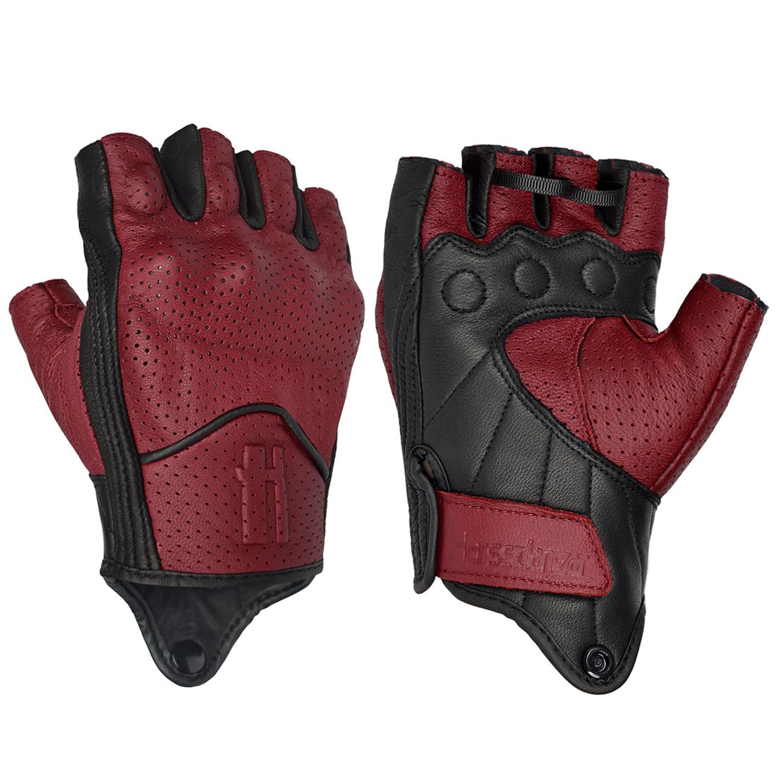 Harssidanzar Men's Motorcycle Gloves Leather Perforated Motorbike Riding Driving Gloves CM044US, Oxblood/Black, Size Small