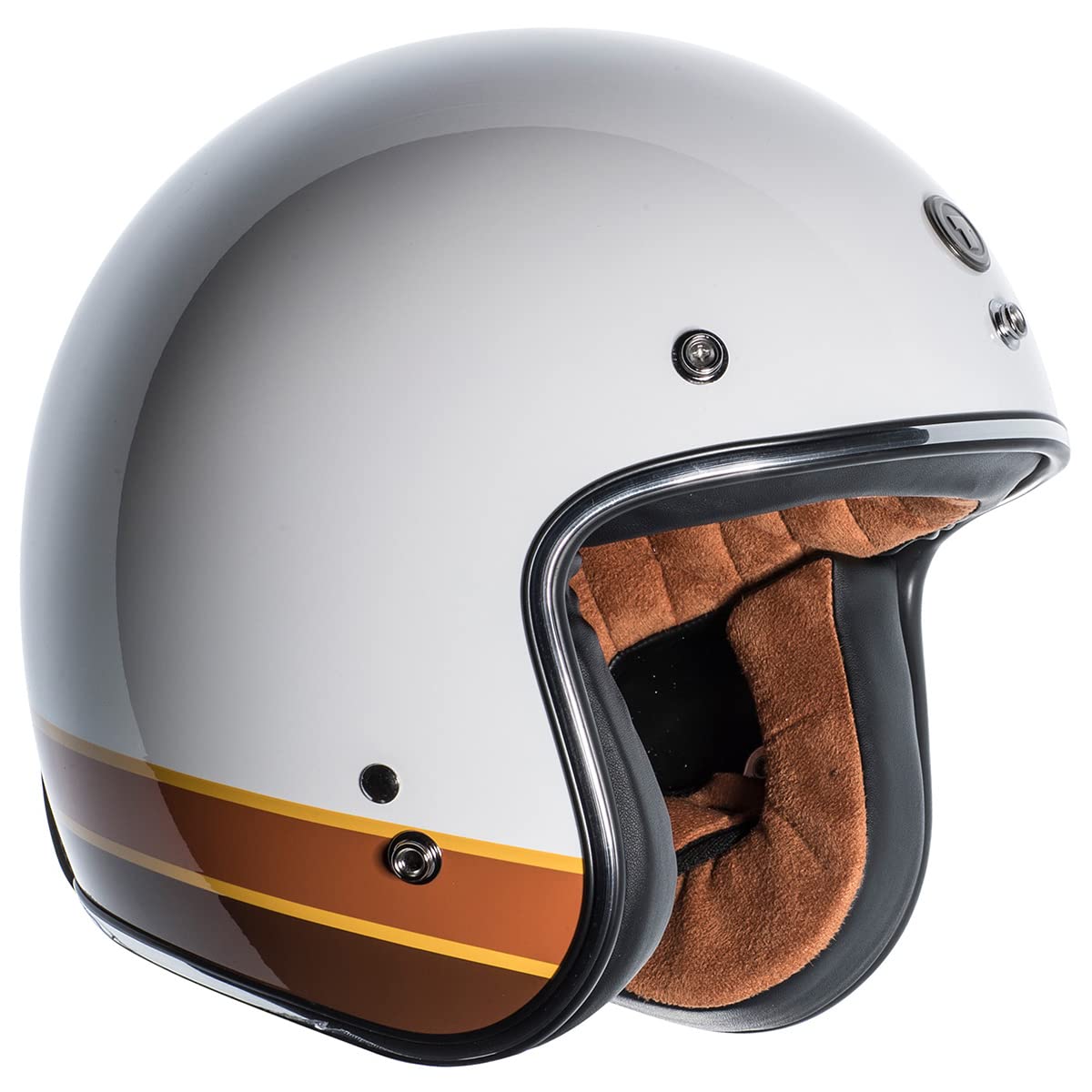 Torc Unisex-Adult Open-Face-Helmet-Style T-50 3/4 Retro Motorcycle Helmet With Graphic Iso Bars (Gloss White,Medium),1 Pack