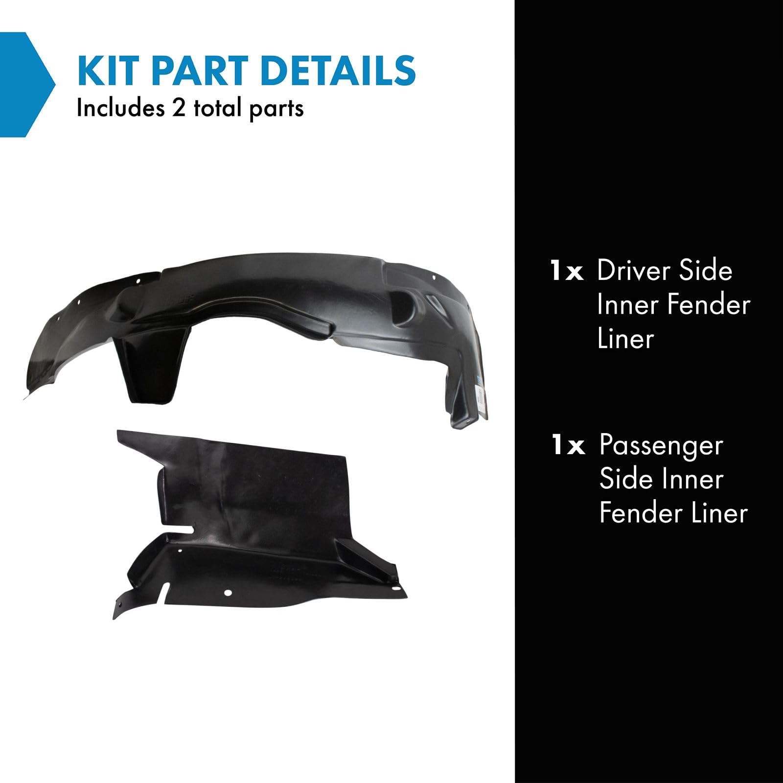 Trq Inner Fender Liner Set Compatible With 2006-2011 Chevrolet Impala Gm1250122 Gm1251134