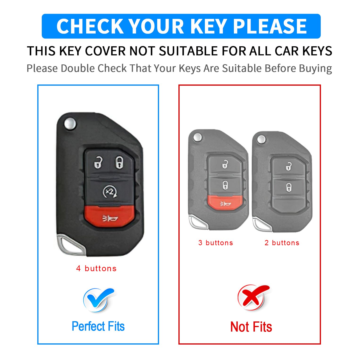 QBUC for Jeep Key Fob Cover,Flip Key Case Protector with Keychain Fit for Jeep Wrangler JLU JL Gladiator Rubicon JT Smart Remote