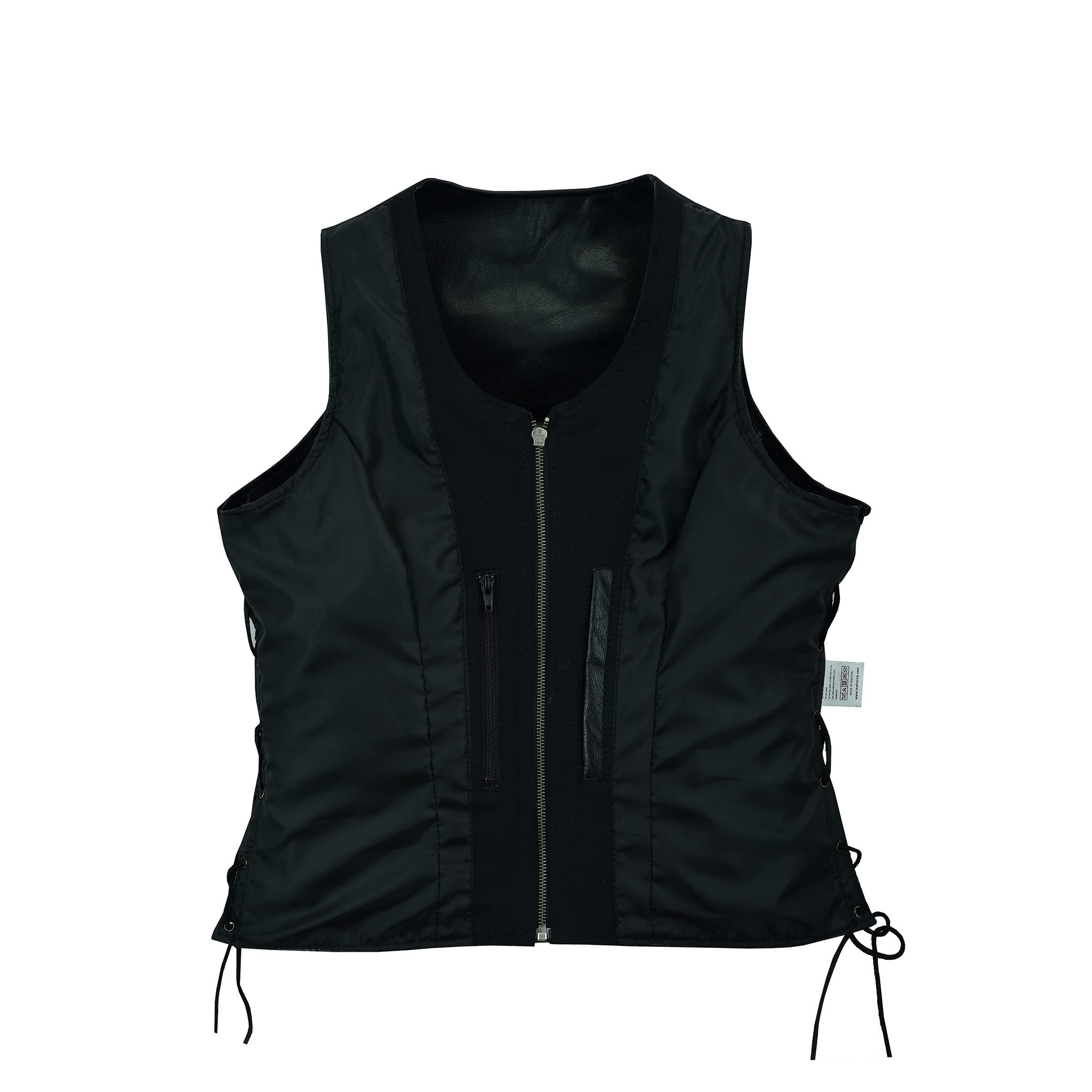 Leatherick Women Top Grain Genuine Buffalo Black Ladies Leather Vests For Motorcycle Bikers (As1, Alpha, 5X_L, Regular, Regular,