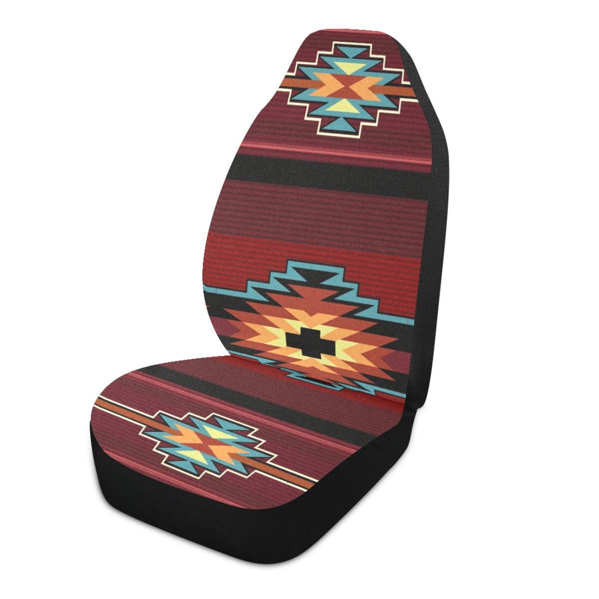 LONSANT Car Seat Covers Set of 2, Teal Red Southwest Aztec Print, Universal Fit, Polyester, 18.8"x51.9", Model QicheCt0722COver