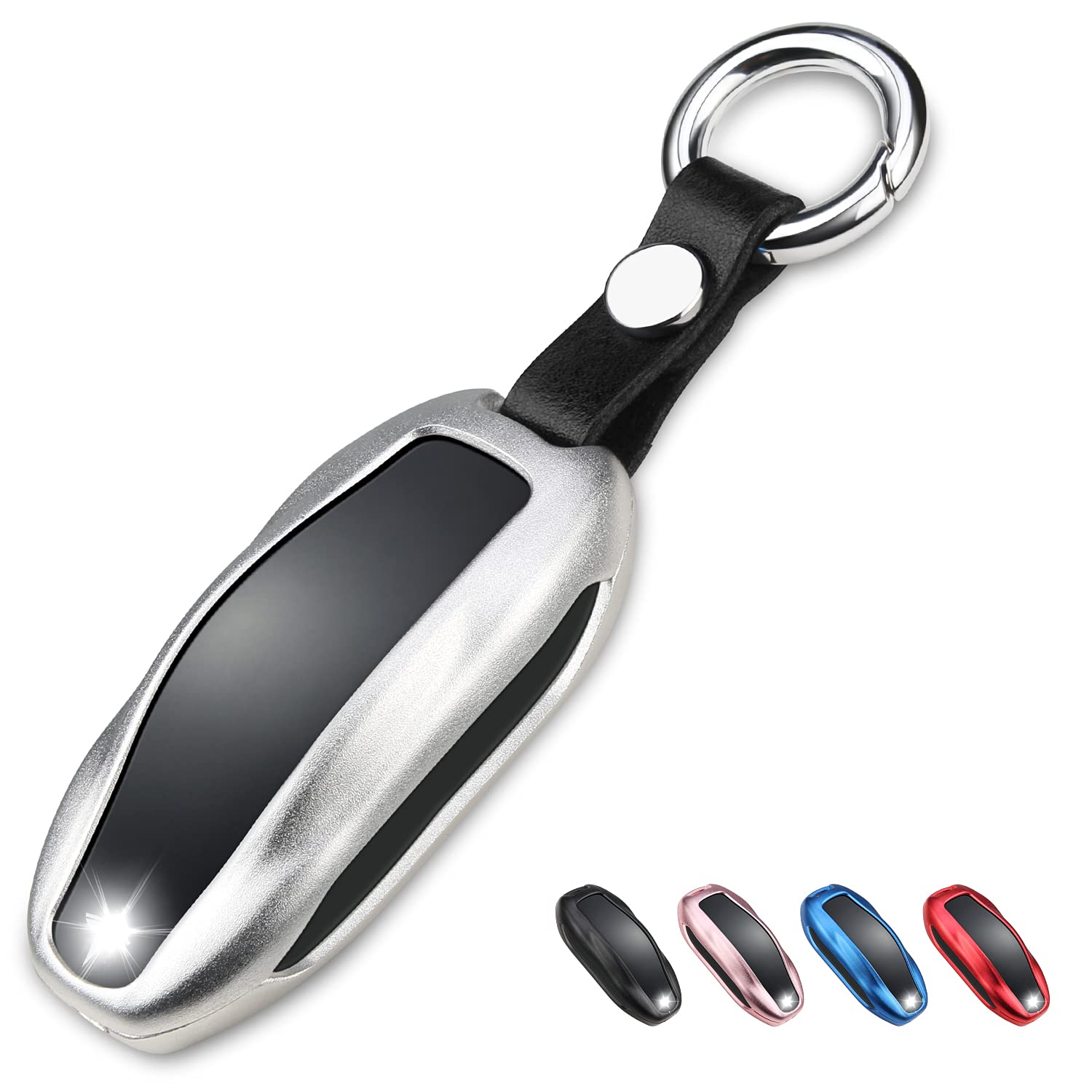 Qbuc For Tesla Key Fob Cover With Keychain Compatible With Tesla Model S/3/Y Keyless Protection Case Smart Remote Accessory (Silver)