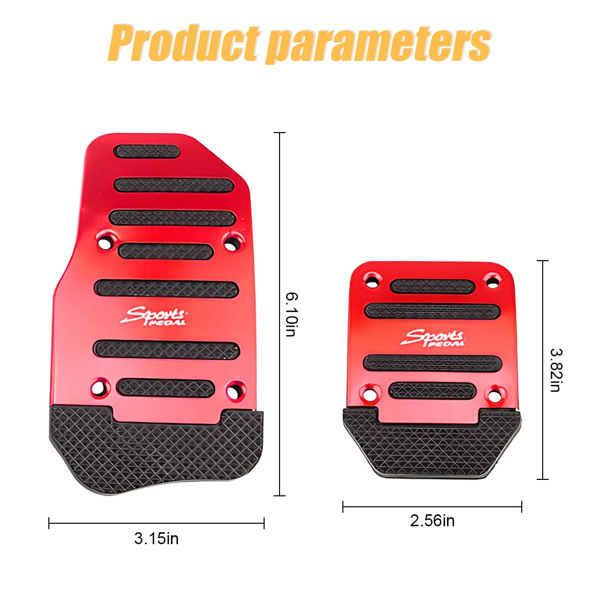 Moly Magnolia 3Pcs Nonslip Car Pedal Pads, Aluminum Auto Manual Transmission Brake Pad Cover, Sports Gas Fuel Petrol Clutch Foot Pedals, Car Replacement Accessories Universal For Car, Suv, Atv (Red)