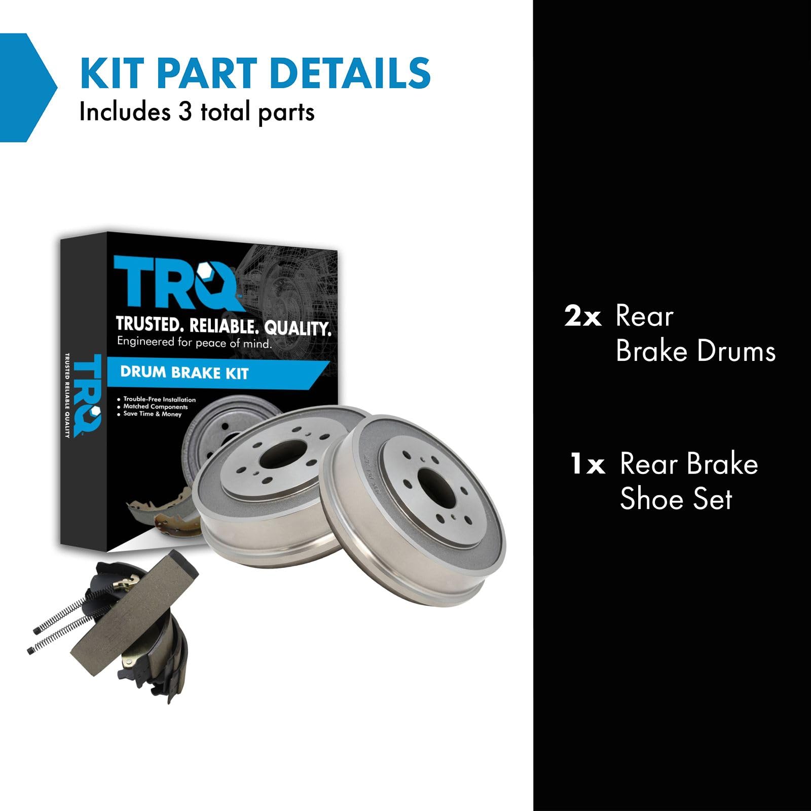 TRQ Rear Brake Drum & Shoe Kit Sides Compatible with Chevy Silverado GMC Sierra 1500