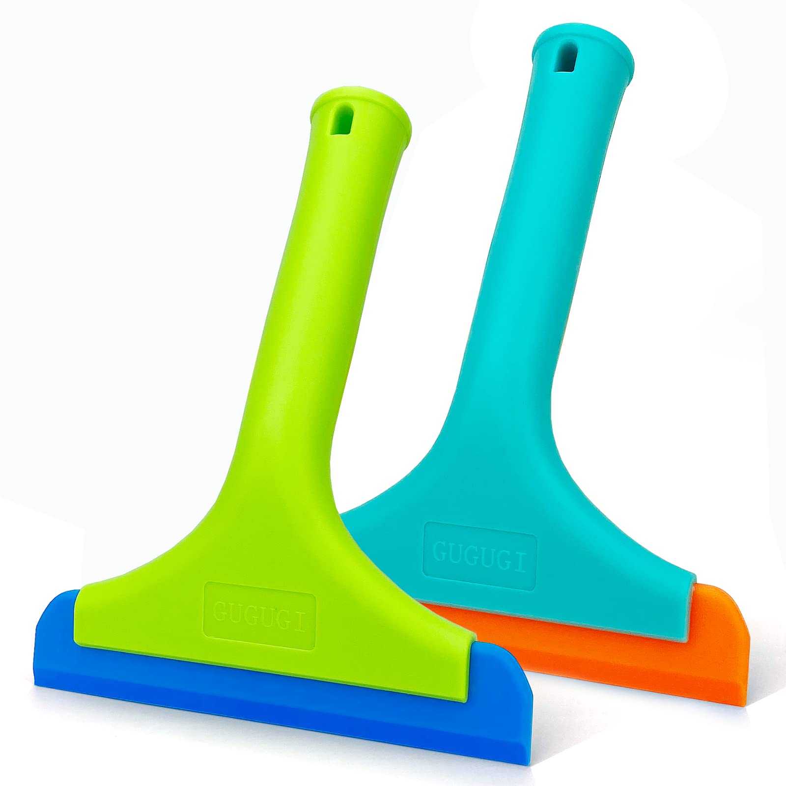 Super Flexible Silicone Squeegee, Auto Water Blade, Water Wiper, Shower Squeegee, 5.9'' Blade And 7.5'' Long Handle, For Car Windshield, Window, Mirror, Glass Door, Green+Lake Blue