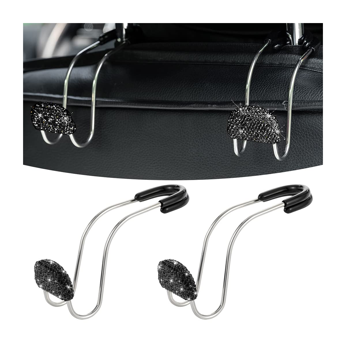 AUCELI Car Headrest Hook, 2 Pack Bling Backseat Organizer Hanger for Purse Clothes Grocery Bag, Rhinestones Auto Headrest Storag