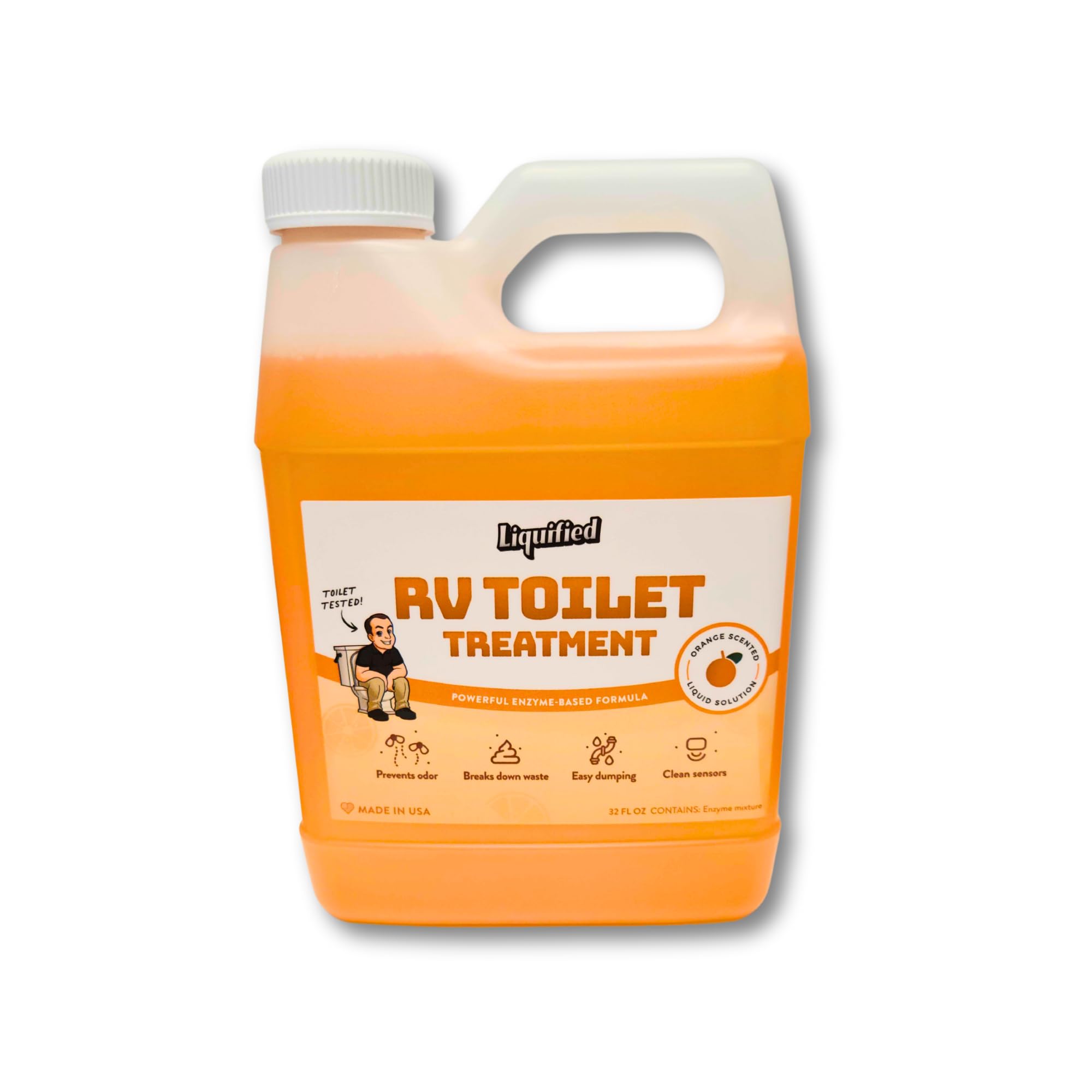 Liquified Rv Toilet Treatment - Orange Scent, 32Oz Standard Pour Bottle - Holding Tank Waste Digester & Odor Eliminator, Septic