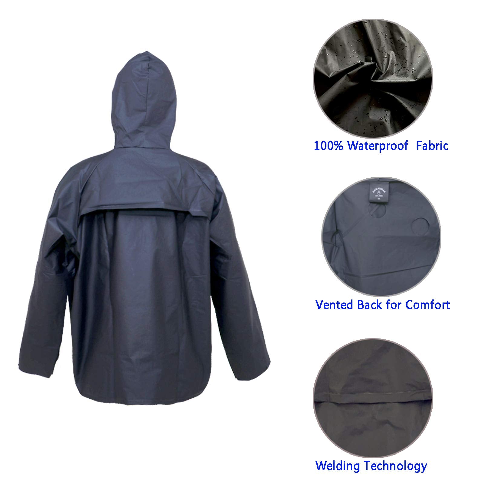 Ultra-Lite Rain Suit For Men Women Waterproof Protective Rain Coat With Pants 2 Pieces Rain Gear(Black,L)
