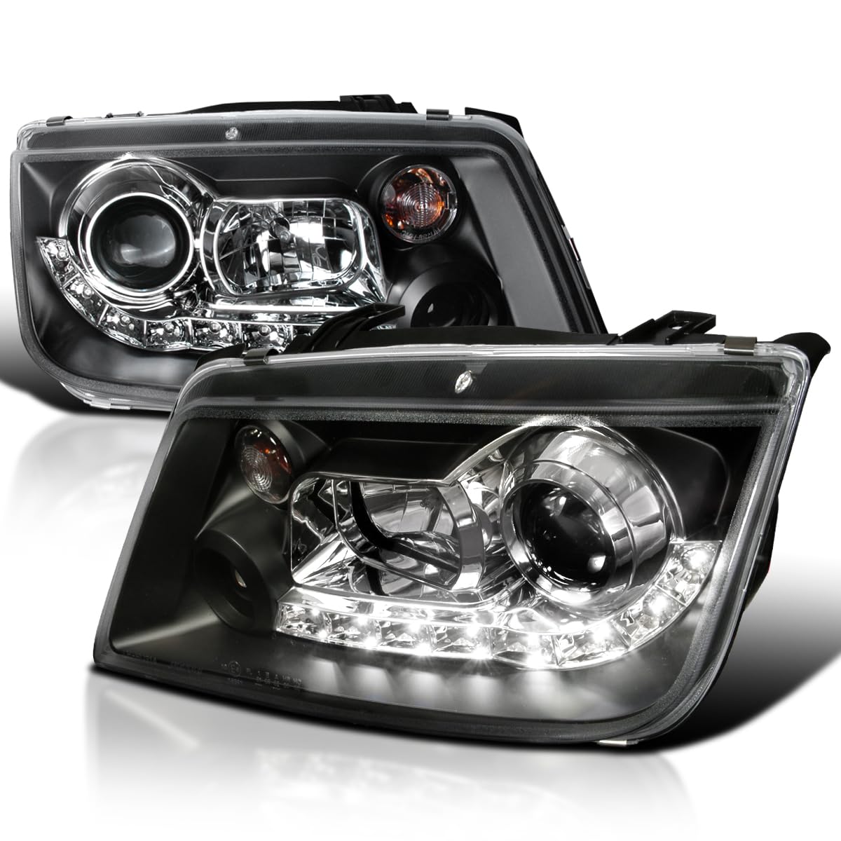 Spec-D Tuning Led Black Projector Headlights Compatible With 1999-2004 Volkswagen Jetta/Bora Mk4, Left + Right Pair Headlamps Assembly