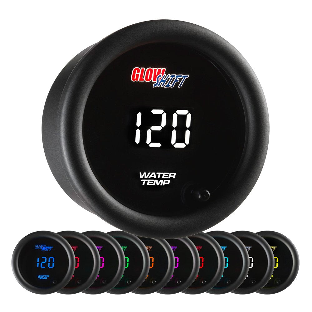 GlowShift 10 Color Digital 300 F Water Coolant Temperature Gauge Kit - Includes Electronic Sensor - Multi-Color LED Display - Ti