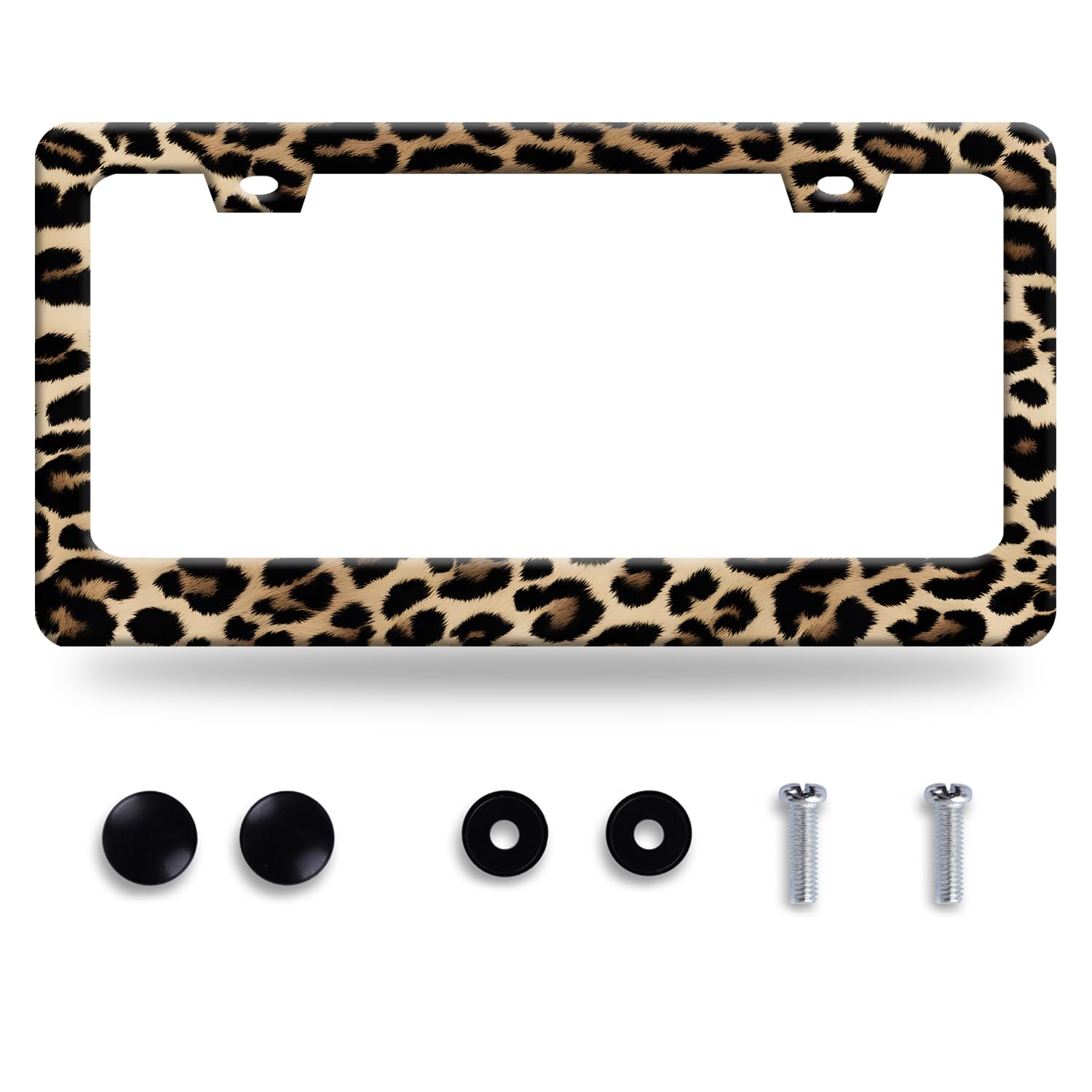 Leopard License Plate Frame Cheetah Leopard Brown License Plate Stainless Steel Funny License Plate Holder Animal Car Accessorie