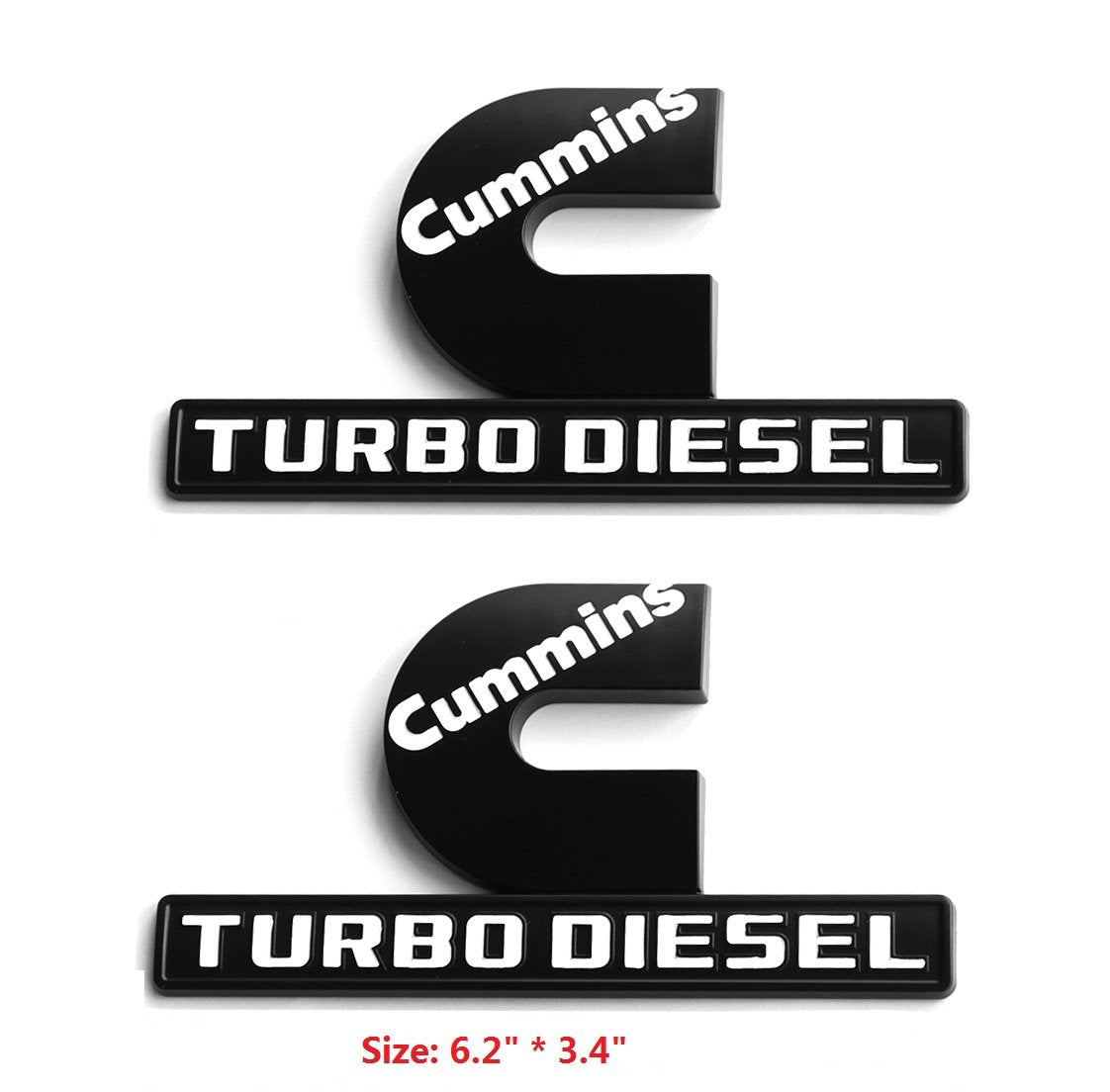 Yoaoo 2Pack Turbo Emblem for Cummins 2500 3500, Black with White, 6.2"x3.4", Model CS0-2-CumBkWh