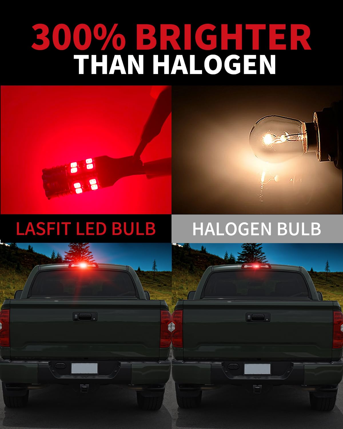 LASFIT 921 LED Red Bulb - Canbus Ready T15 Third Brake Light Replacement for Ram, F150, Silverado, Camry, Tundra, Wrangler - 2pcs