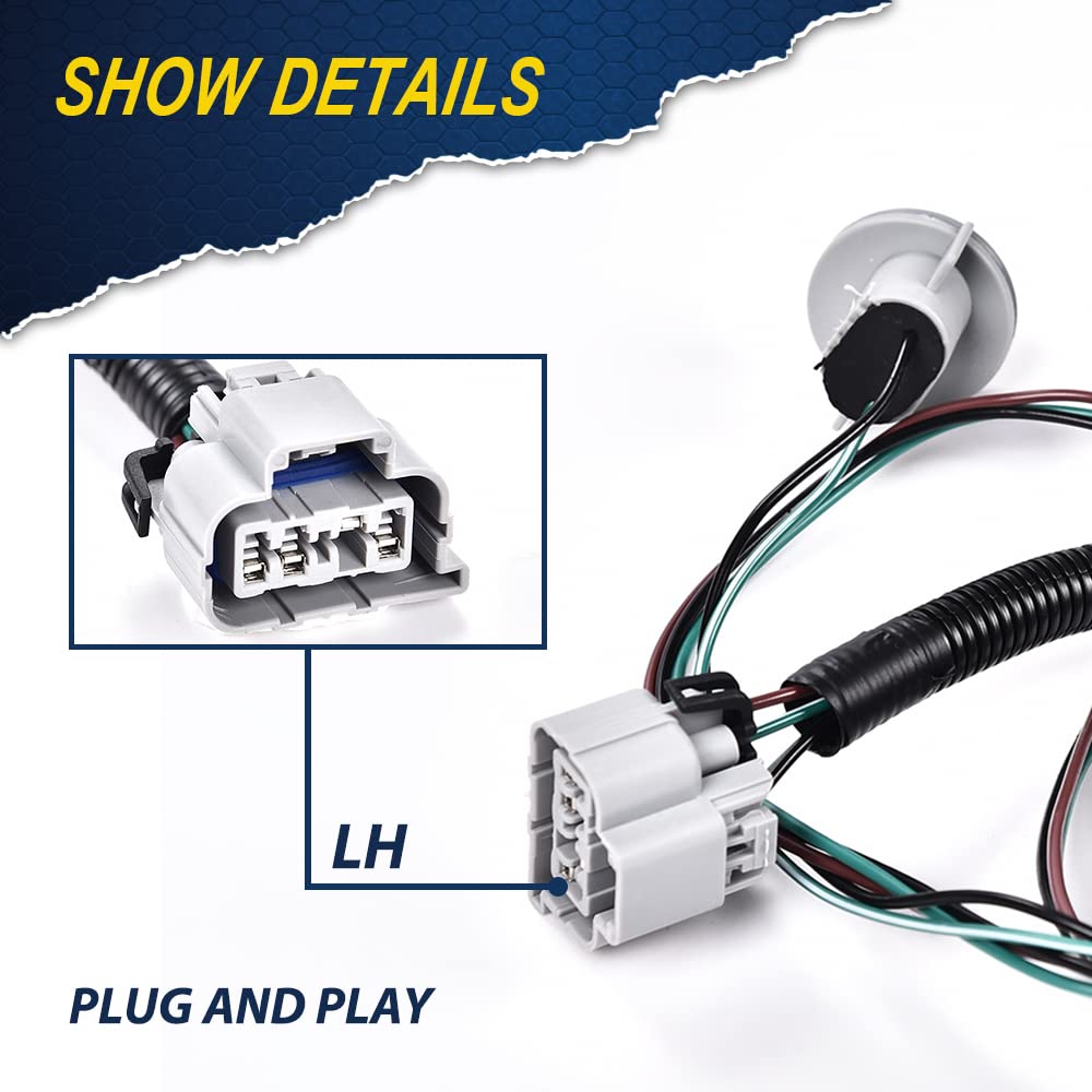 PIT66 Tail Light Wiring Harness for 07-14 Chevy Silverado & 08-14 GMC Sierra, Left & Right, Durable Acrylonitrile Butadiene Styrene