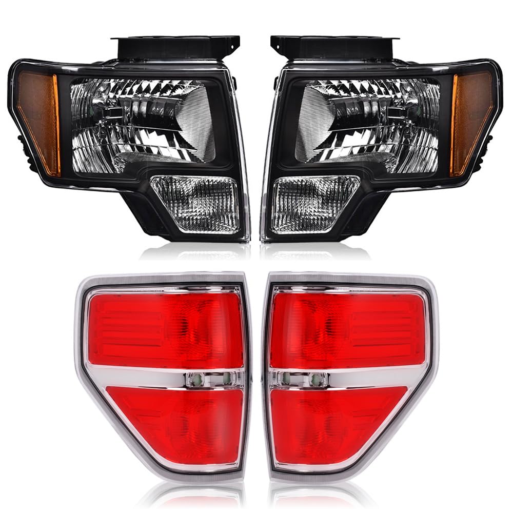 CNNELL Headlights & Tail lights Compatible with Ford F150 2009 2010 2011 2012 2013 2014 Not fit LED style DL3Z13008A, DL3Z13008B