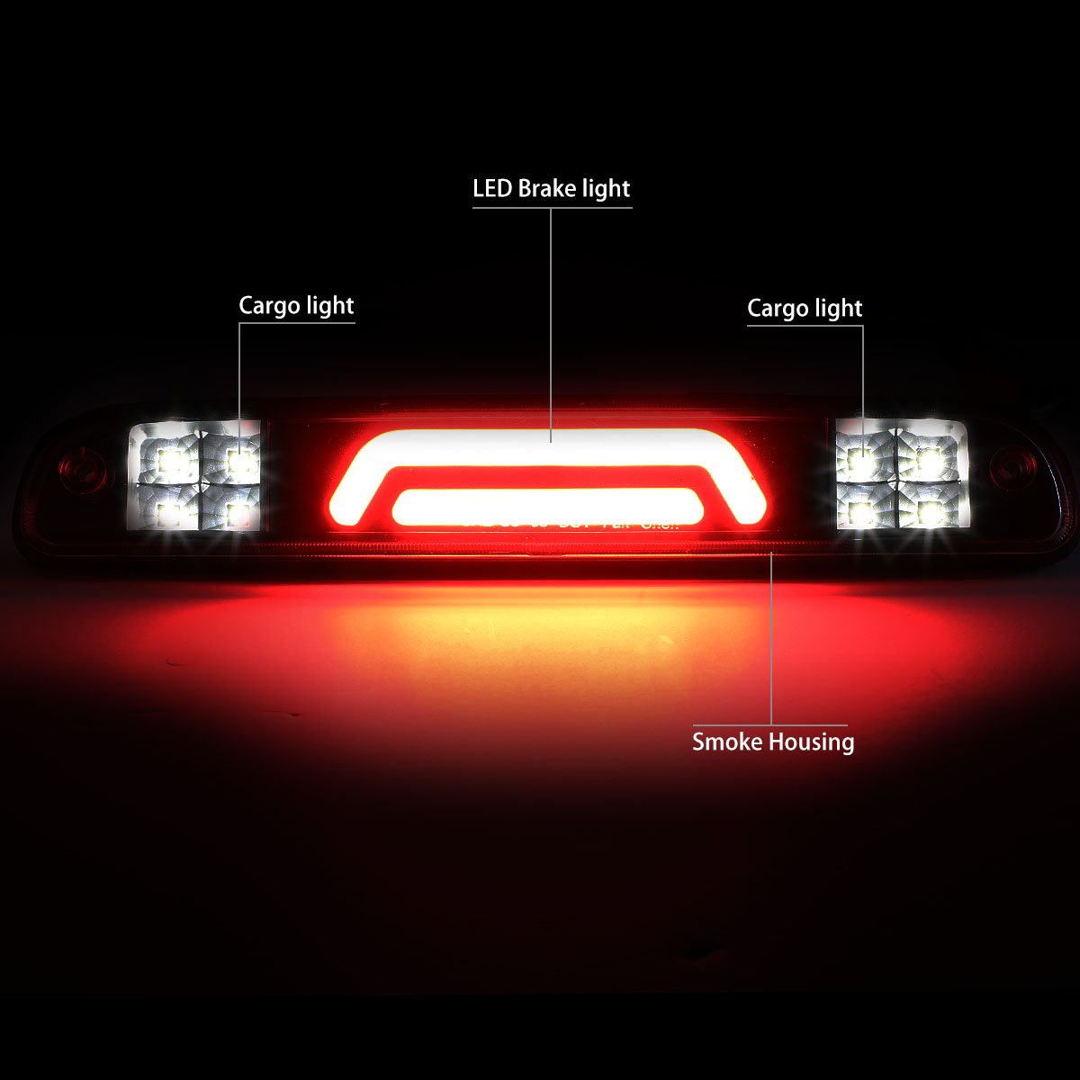 Dna Motoring 3Bl-Fspran99-3D-Led-Bk-Sm Black Housing 3D Led Third Tail Brake Light [Compatible With 93-11 Ranger / 99-16 F250 -F