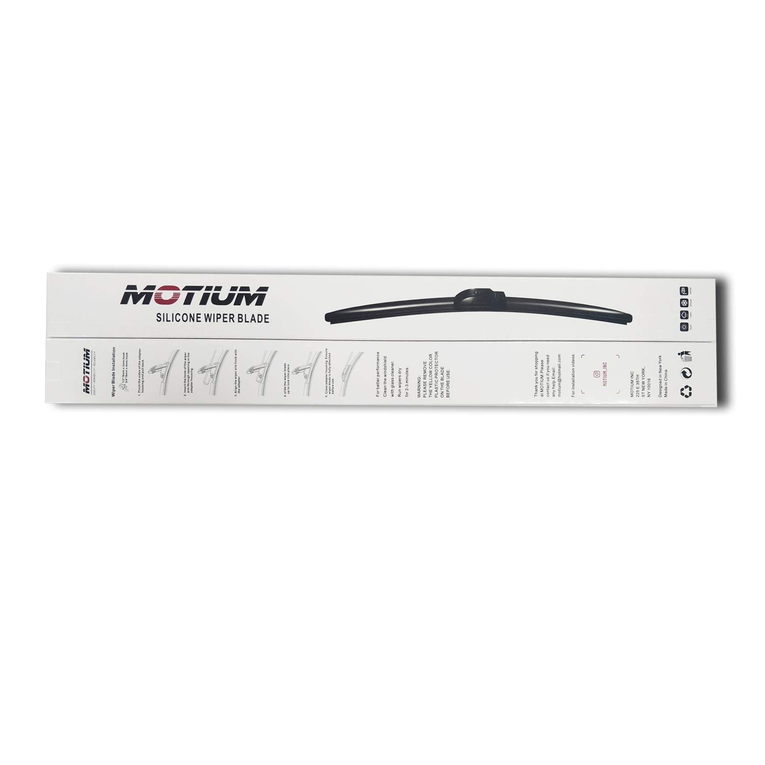 Motium 26'+16' Super Silicone Windshield Wiper Blades, Fit For J Hook Wiper Arms (Set Of 2)