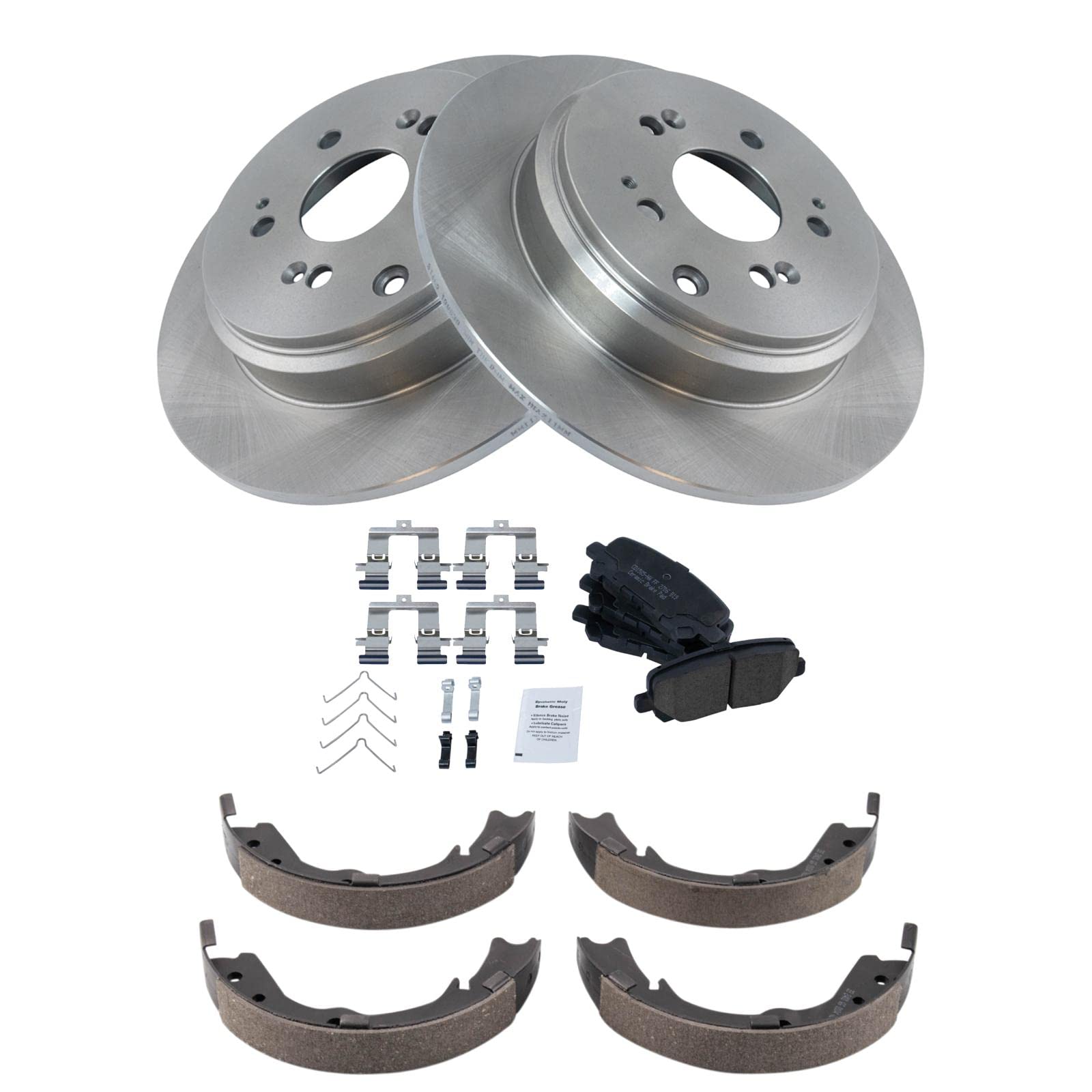 Trq Rear Brake Pad & Rotor Kit Brake Pads Brake Rotor Parking Brake Shoe Set Ceramic Compatible With 2011-2017 Honda Odyssey