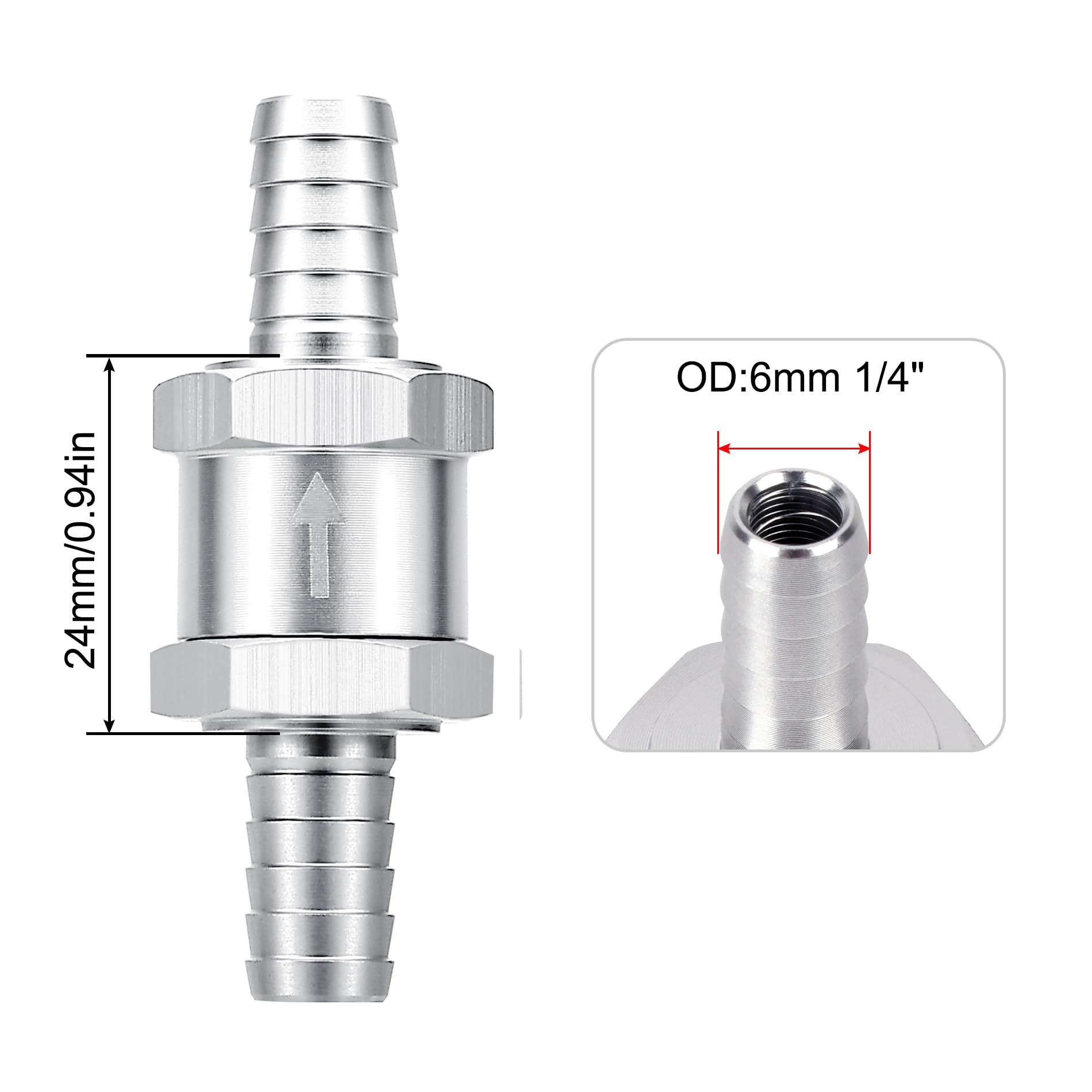 Evil Energy 1/4'' Fuel Check Valve One Way Inline Non Return Diesel Gasoline Silver(6Mm Od,2Pcs)