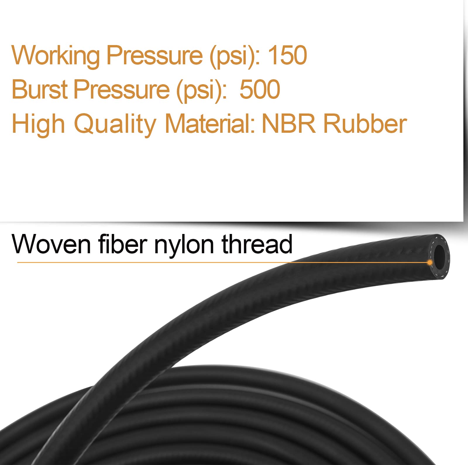 1/2'' ID Fuel Line Hose SAE 30R7, 150 psi 10' Length Fuel Hose