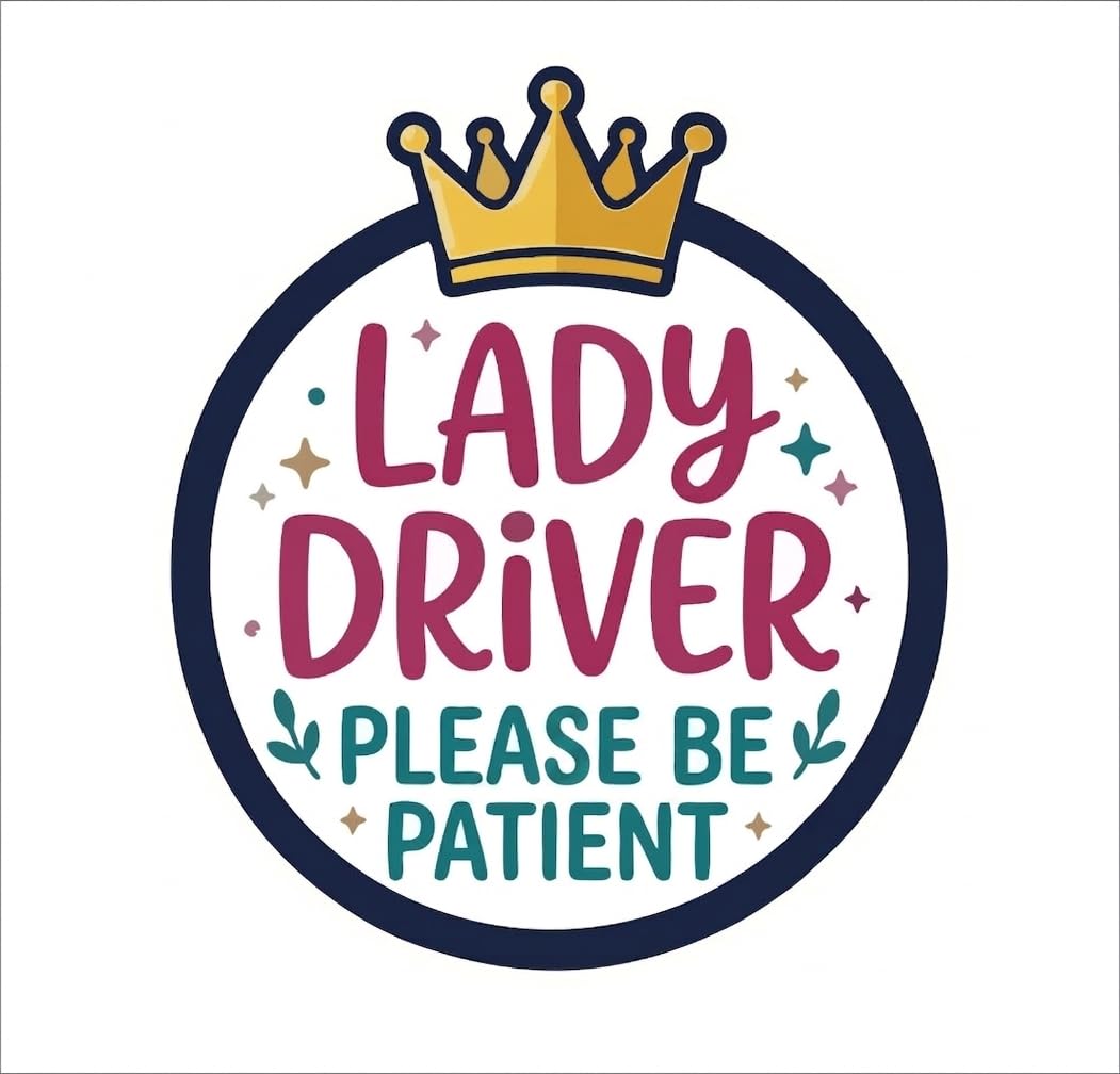 Lady Is Driving Car Sticker, 15 Cms Big, Yellow And Black, Diamond Shape, Funny Road Safety Decal, Self Adhesive, Easy Peel And 