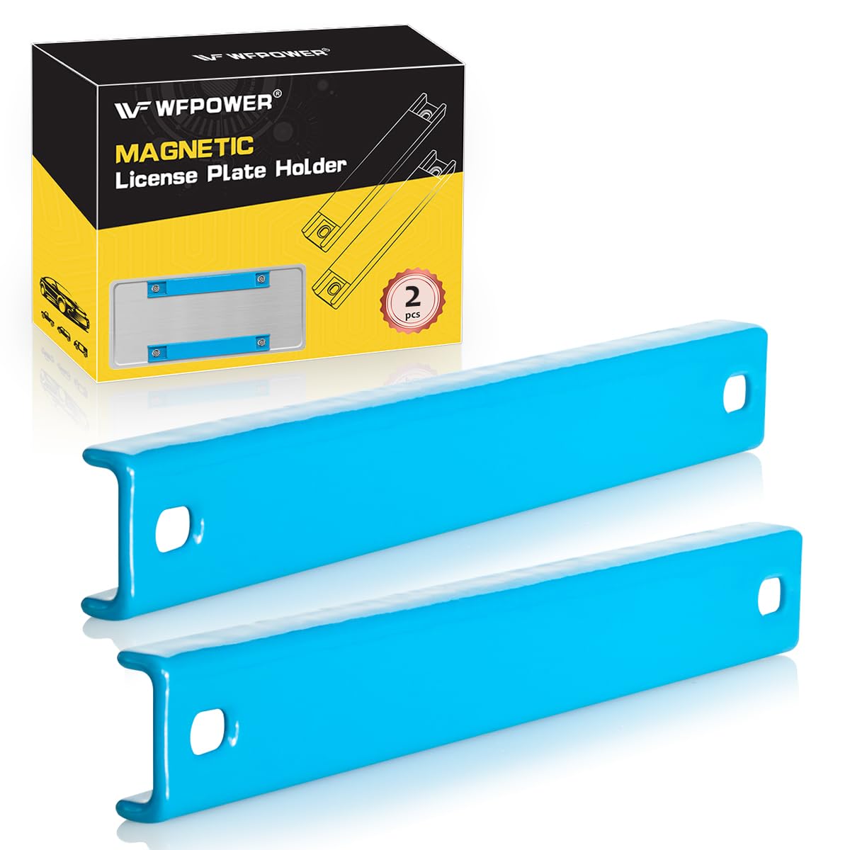 WFPOWER Rubber Coated Magnetic License Plate Holder, 2 Pack Strong Bar Magnet with Rubber Molded Plate for Test Driving, Dealer 