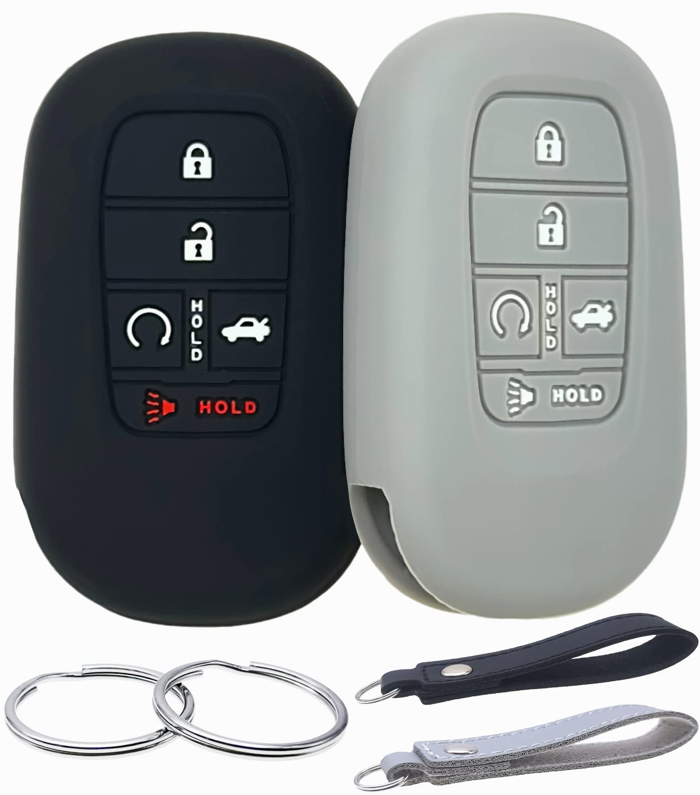 Reprotecting Silicone Rubber Key Fob Cover Compatible With (5 Buttons) 2022-2025 Honda Accord Civic Hr-V Cr-V Pilot Sport Si Ex Ex-L Touring (Black Grey)