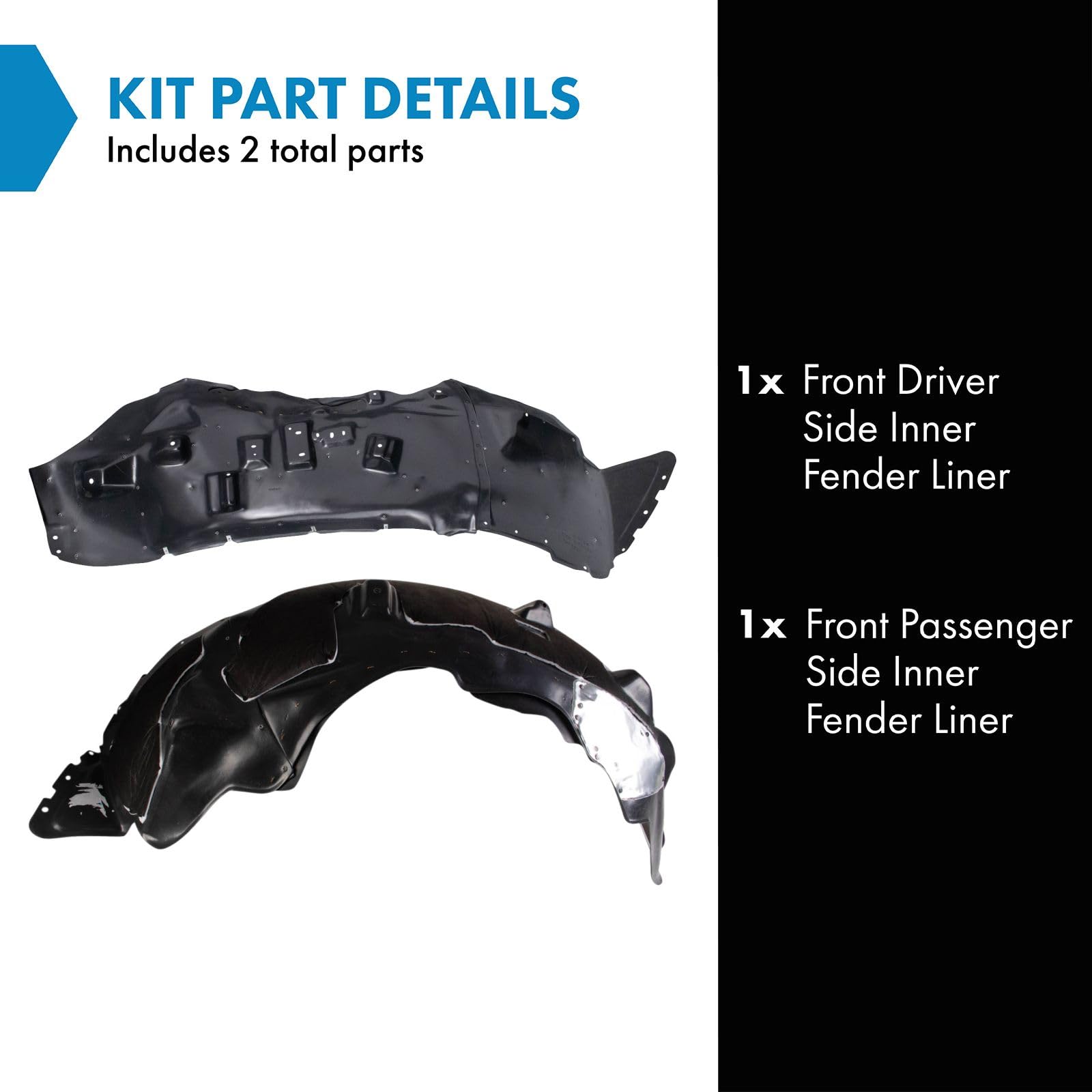 TRQ Front Inner Fender Liner Set for 2018 Ford Expedition - Model BDA15542, Durable Protection, Easy Installation