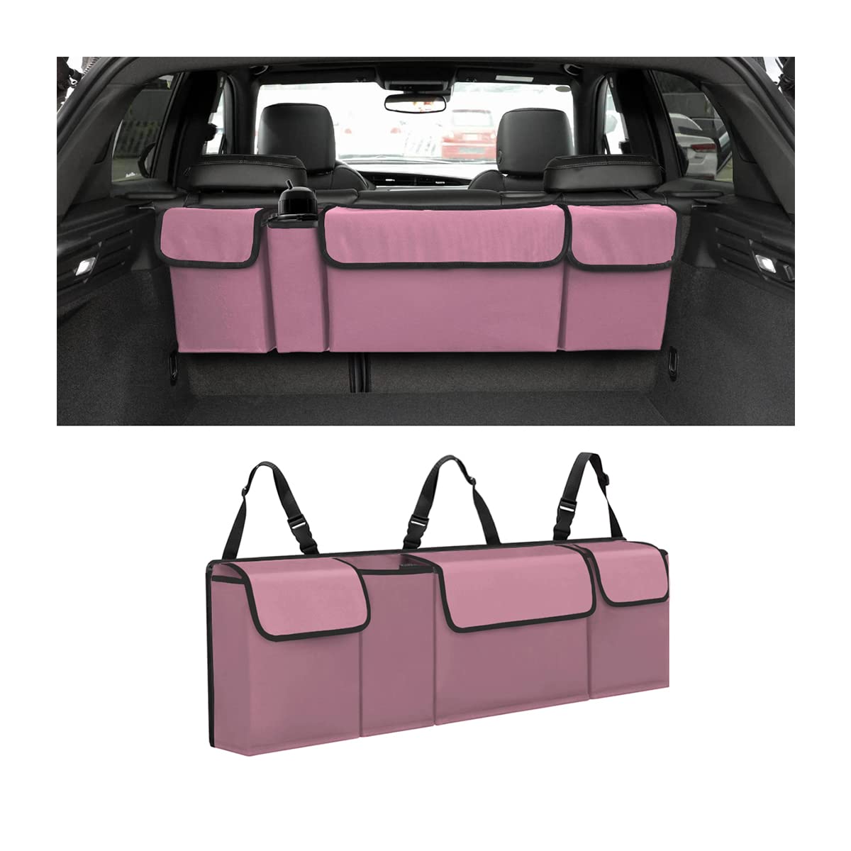 Auceli Car Trunk Organizer, Backseat Hanging Large Storage With Adjustable Straps, Waterproof Collapsible Cargo Bag With 4 Pocke