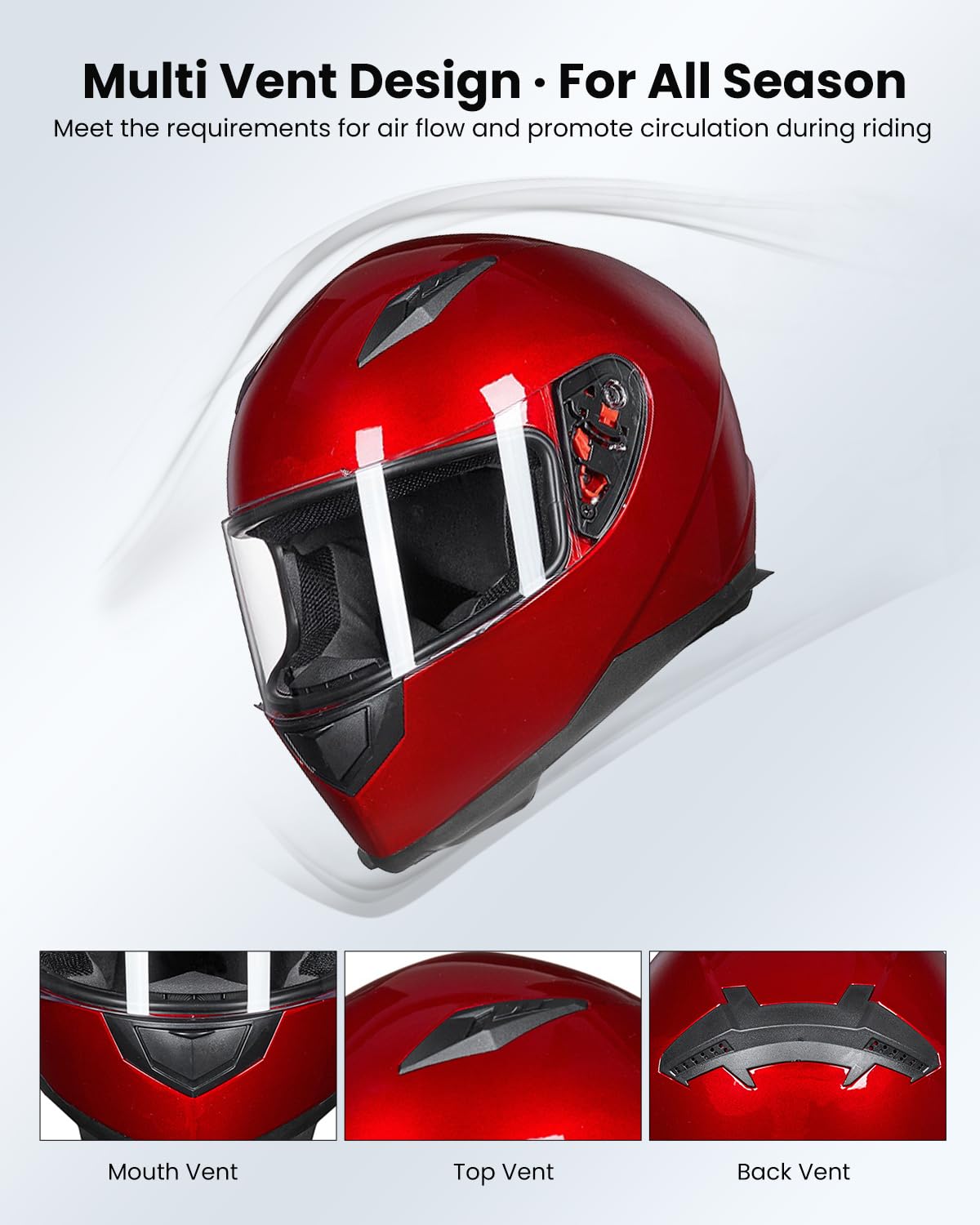 ILM Full Face Motorcycle Street Bike Helmet with Removable Winter Neck Scarf + 2 Visors DOT Model-JK313 (M, Bright Red)