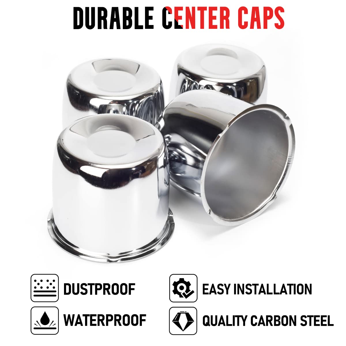 Rtrhinotuning 4.25'' Hub 3.72'' H Push Through Center Caps Chrome For Trailers Trucks Wheel Rims 4 Pack