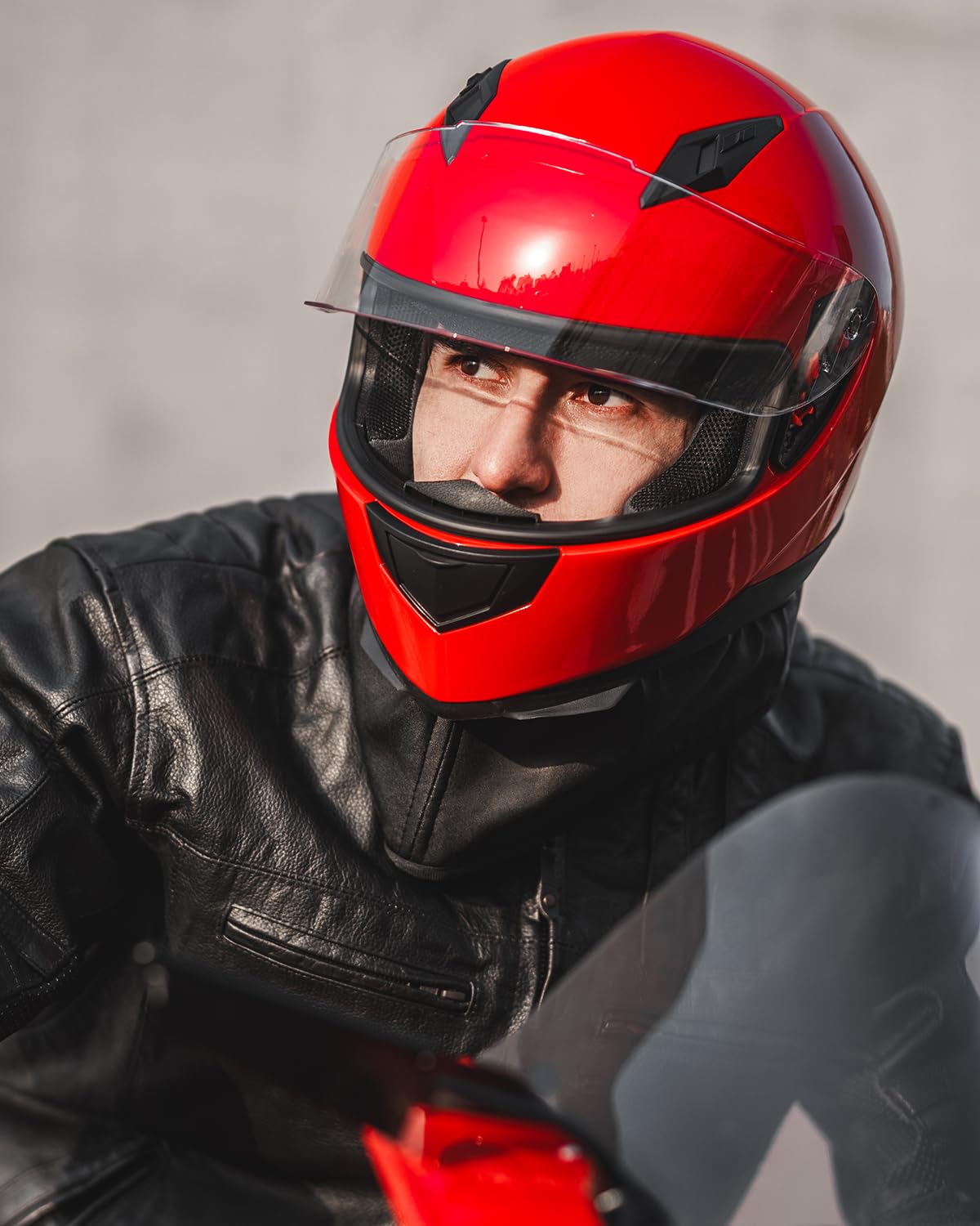 ILM Full Face Motorcycle Street Bike Helmet with Removable Winter Neck Scarf + 2 Visors DOT Model-JK313 (M, Bright Red)