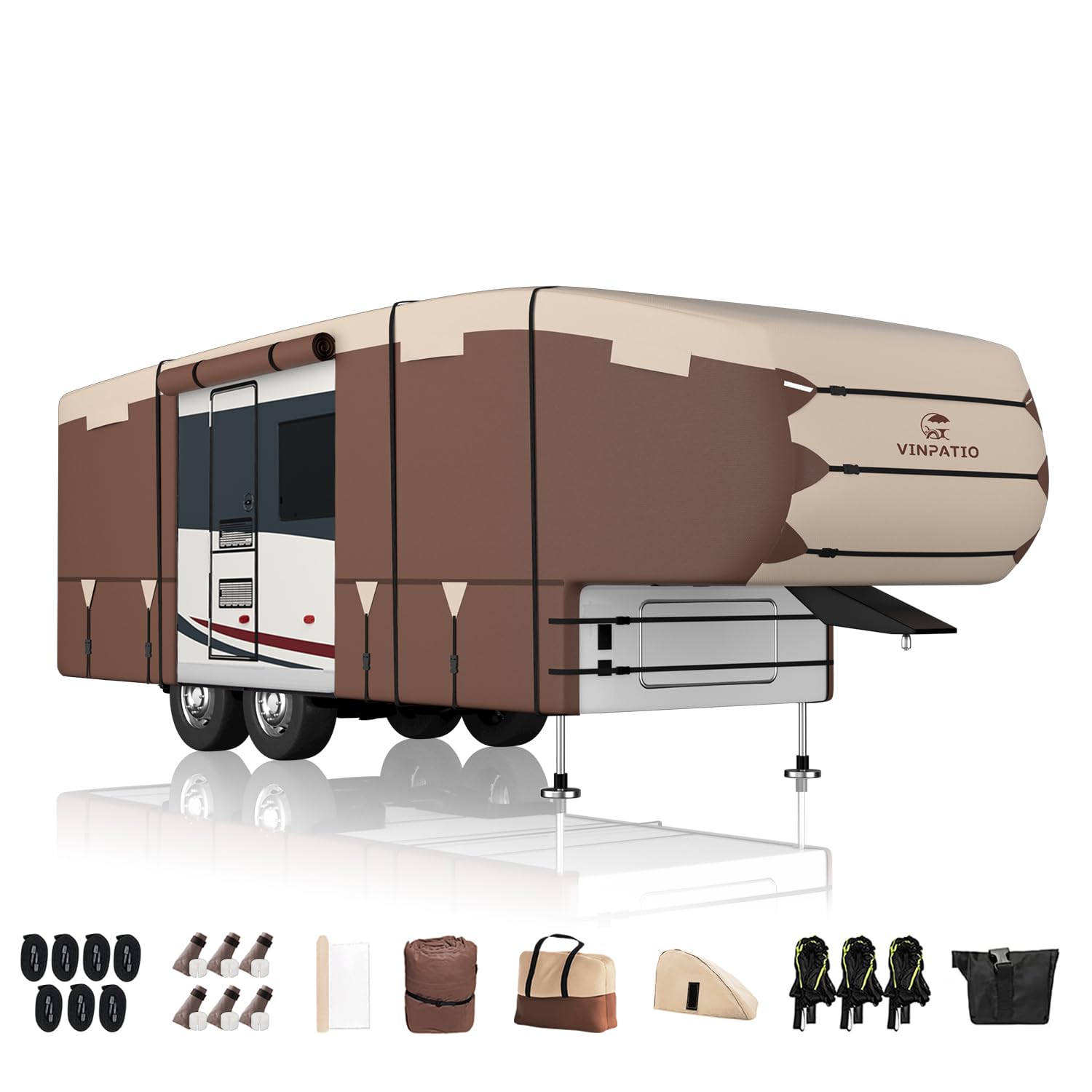 5Th Wheel Cover: 600D Oxford Fabric Two Color Design, Fits 34'-37' Rv, Heavy Duty 5Th Wheel Rv Cover Waterproof Anti-Uv, With Gu