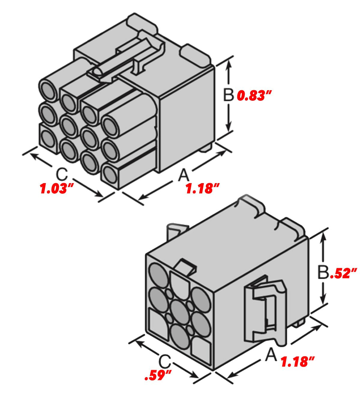 Molex Connector Lot, (9 Circuit ) W/14-20 Awg .093 Pins, Free Hanging, Pitch - Mating Interface .264 (6.04Mm), 94V-2 - 3191 Seri