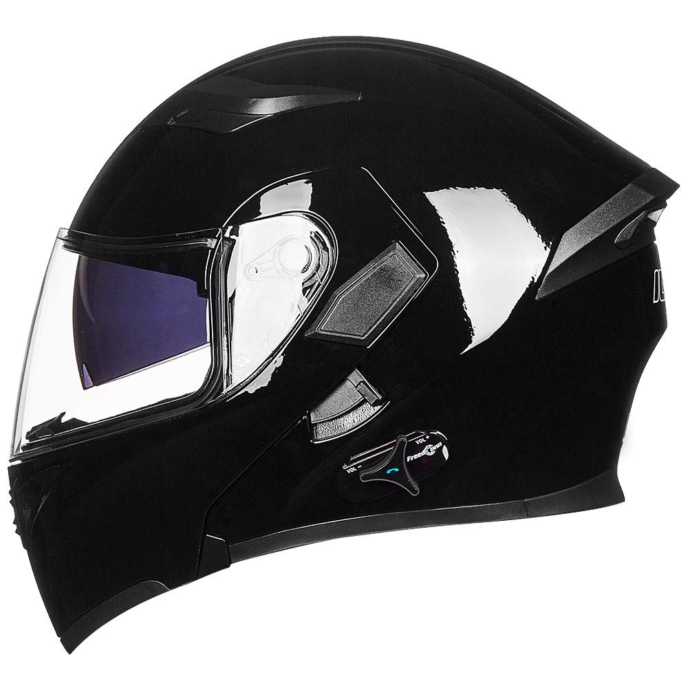 Ilm Bluetooth Motorcycle Helmet Modular Flip Up Full Face Dual Visor Mp3 Intercom Fm Radio Dot Model 902Bt(Gloss Black, M)