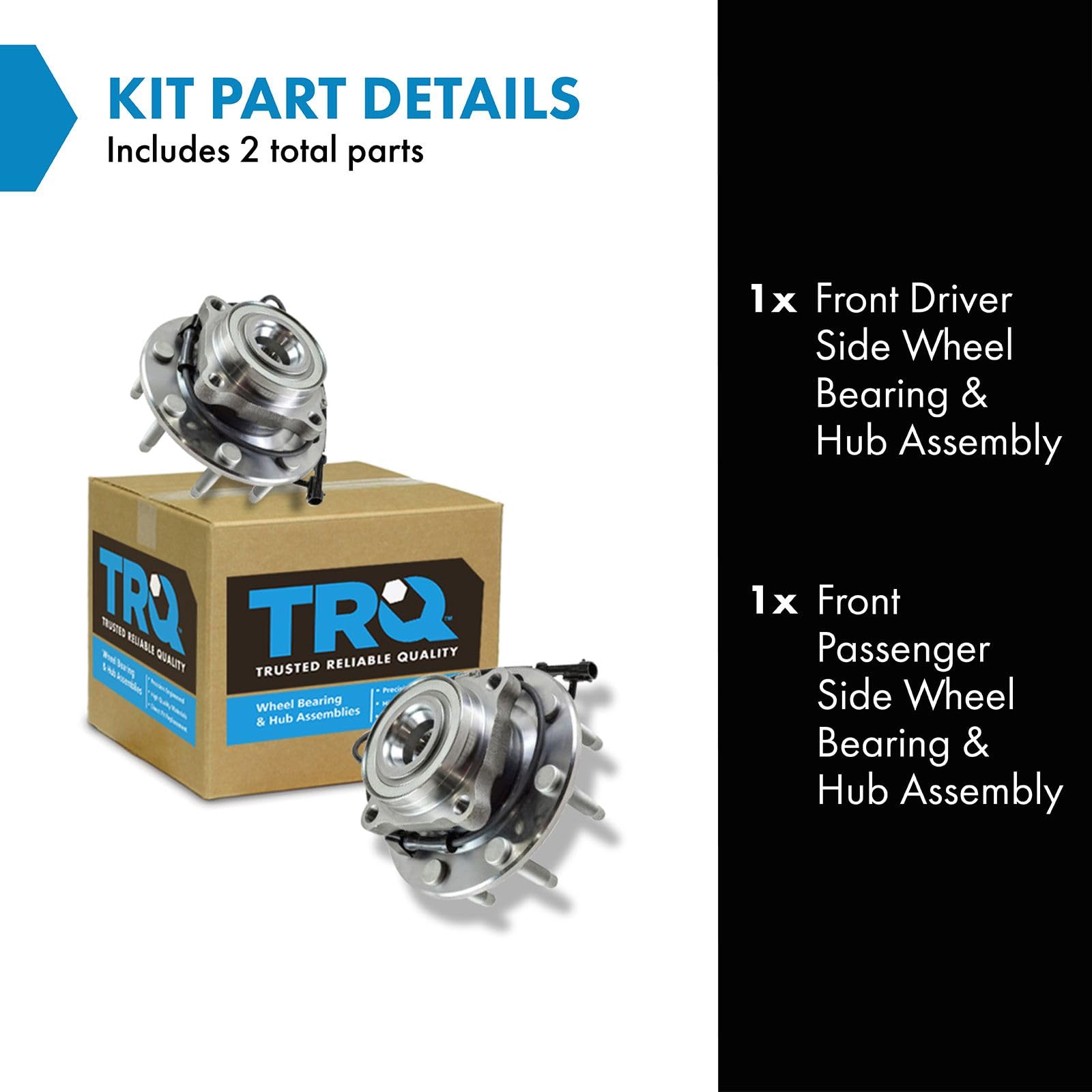 TRQ Wheel Bearing and Hub Assembly Set, 2 Piece for 01-06 Chevy Silverado 2500 HD 4WD, Model BHA48548, 8 Lug Wheels